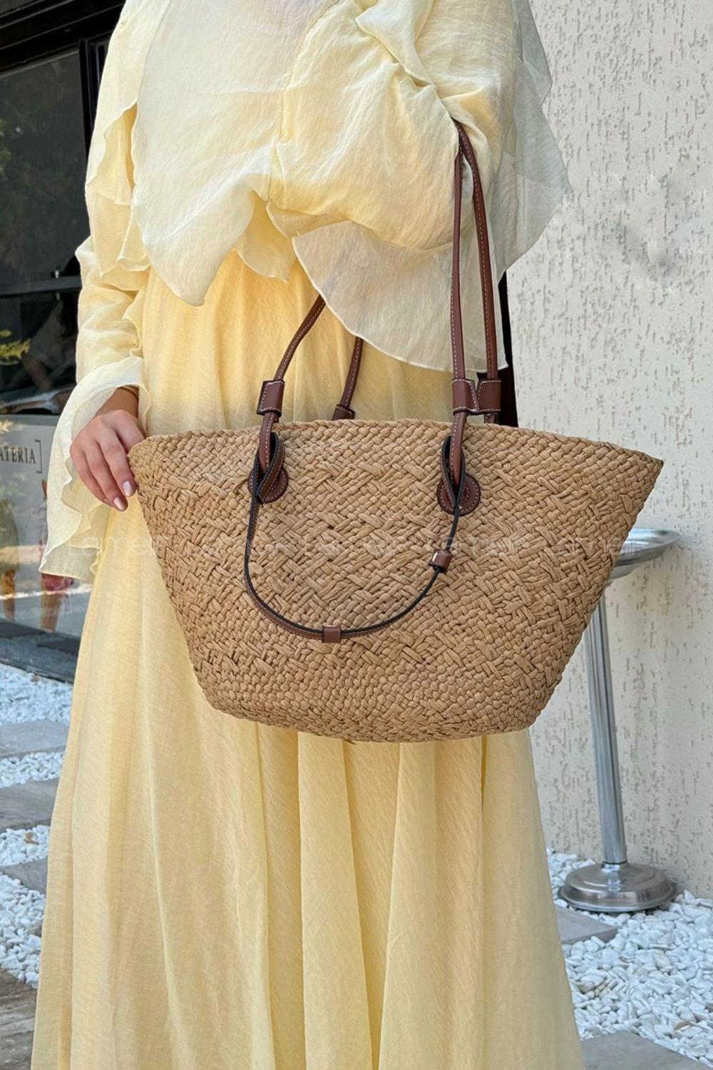 Lamelif El Örgüsü Hasır Kova Plaj Kadın Çantası