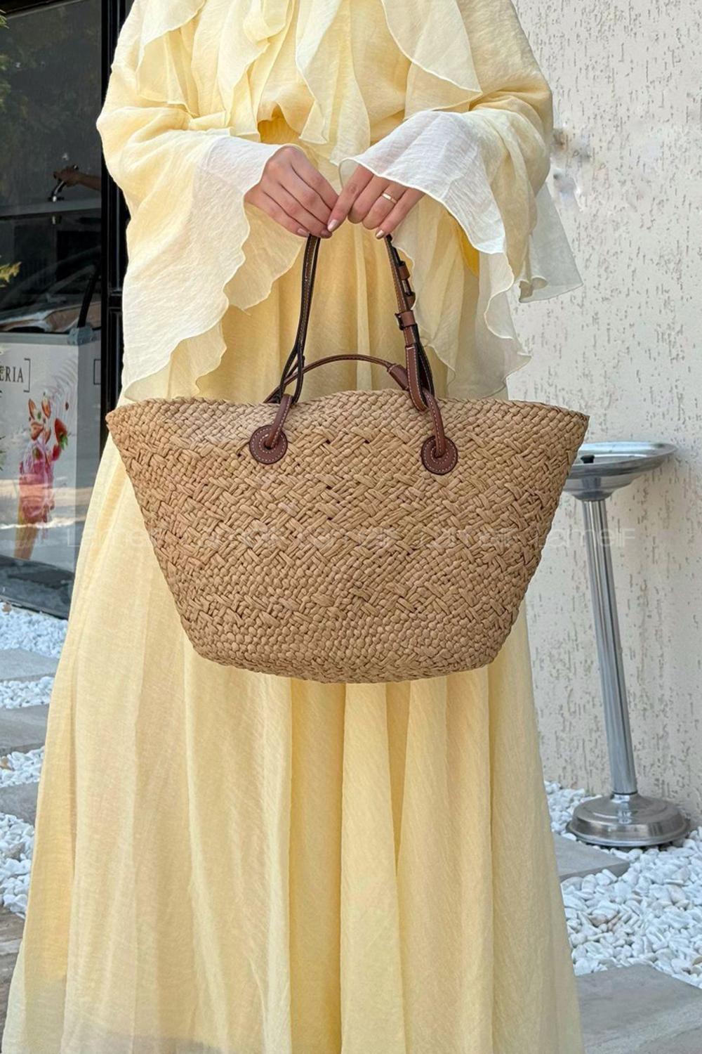 Lamelif El Örgüsü Hasır Kova Plaj Kadın Çantası