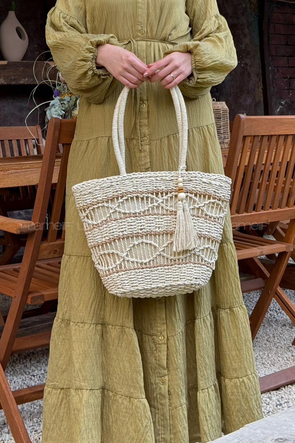 Cream Buckle Skin Hand Bag Bag