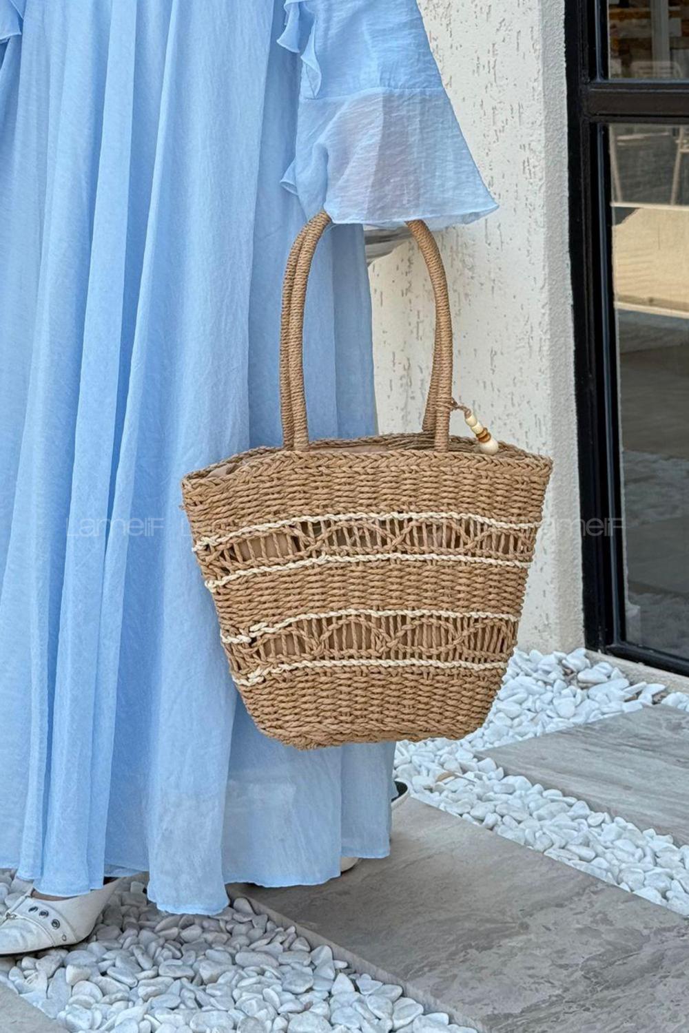 Lamelif Hasır Çanta Plaj  Kadın Çantası