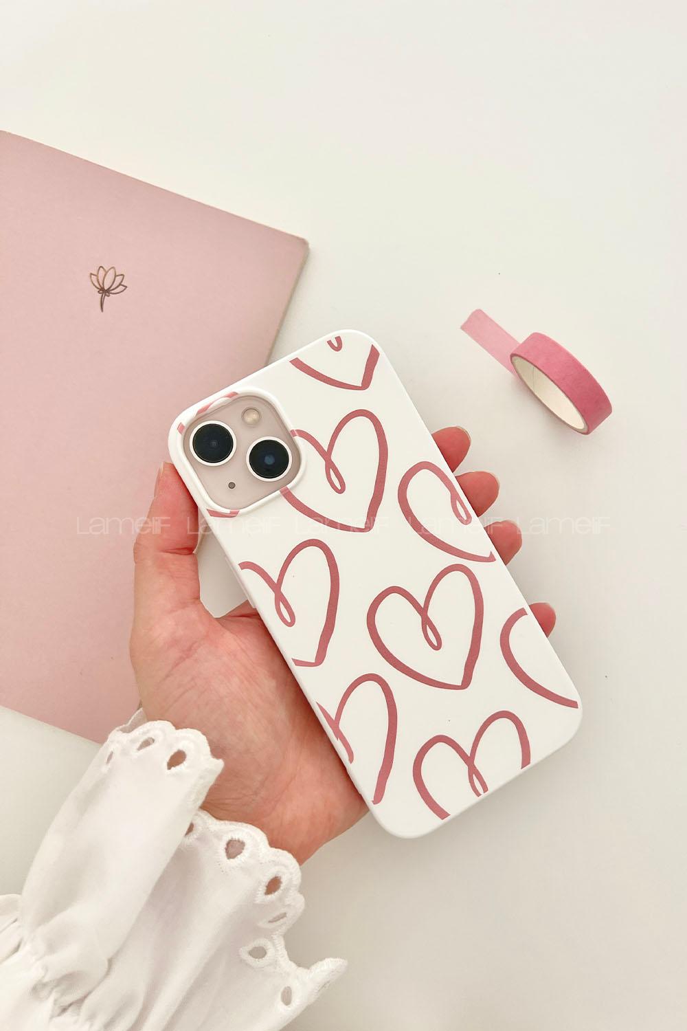 Lamelif  ıPhone 13-14 Kalp Baskılı Telefon Kılıfı
