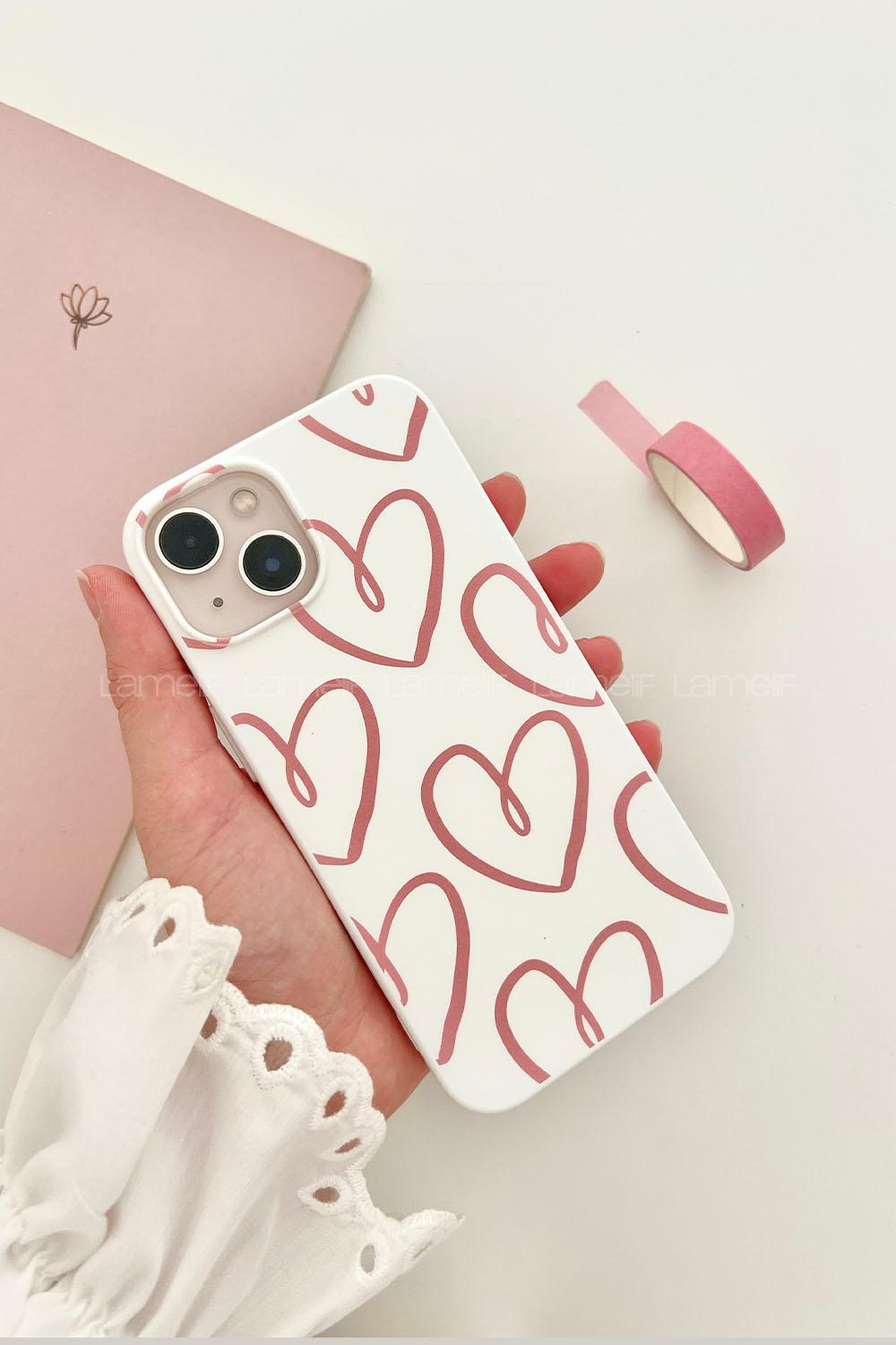 Lamelif  ıPhone 13-14 Kalp Baskılı Telefon Kılıfı