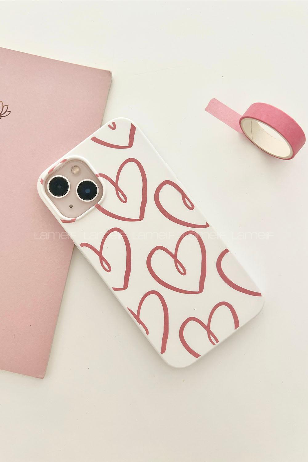 Lamelif  ıPhone 13-14 Kalp Baskılı Telefon Kılıfı