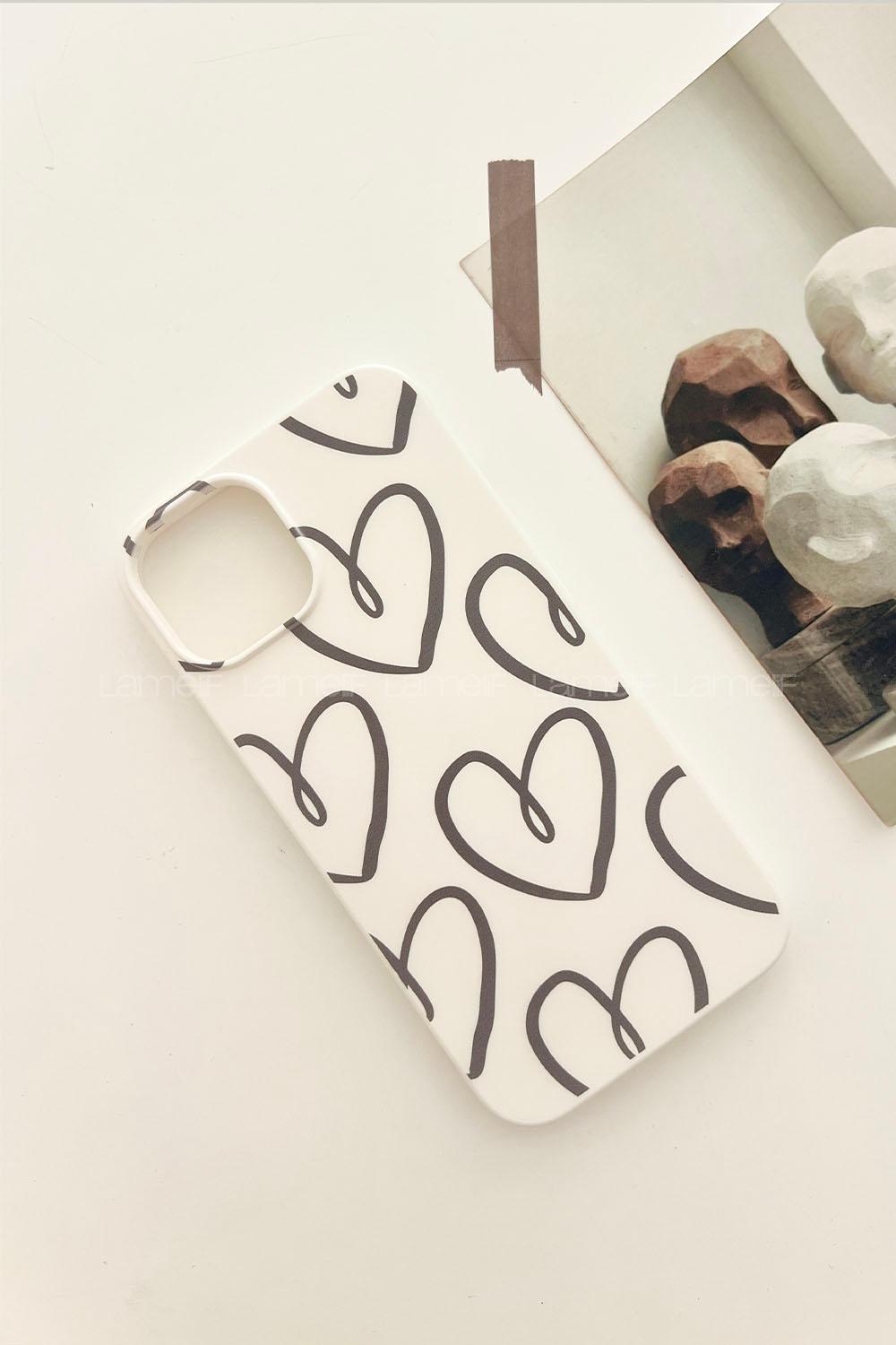 Lamelif  ıPhone 13-14 Kalp Baskılı Telefon Kılıfı