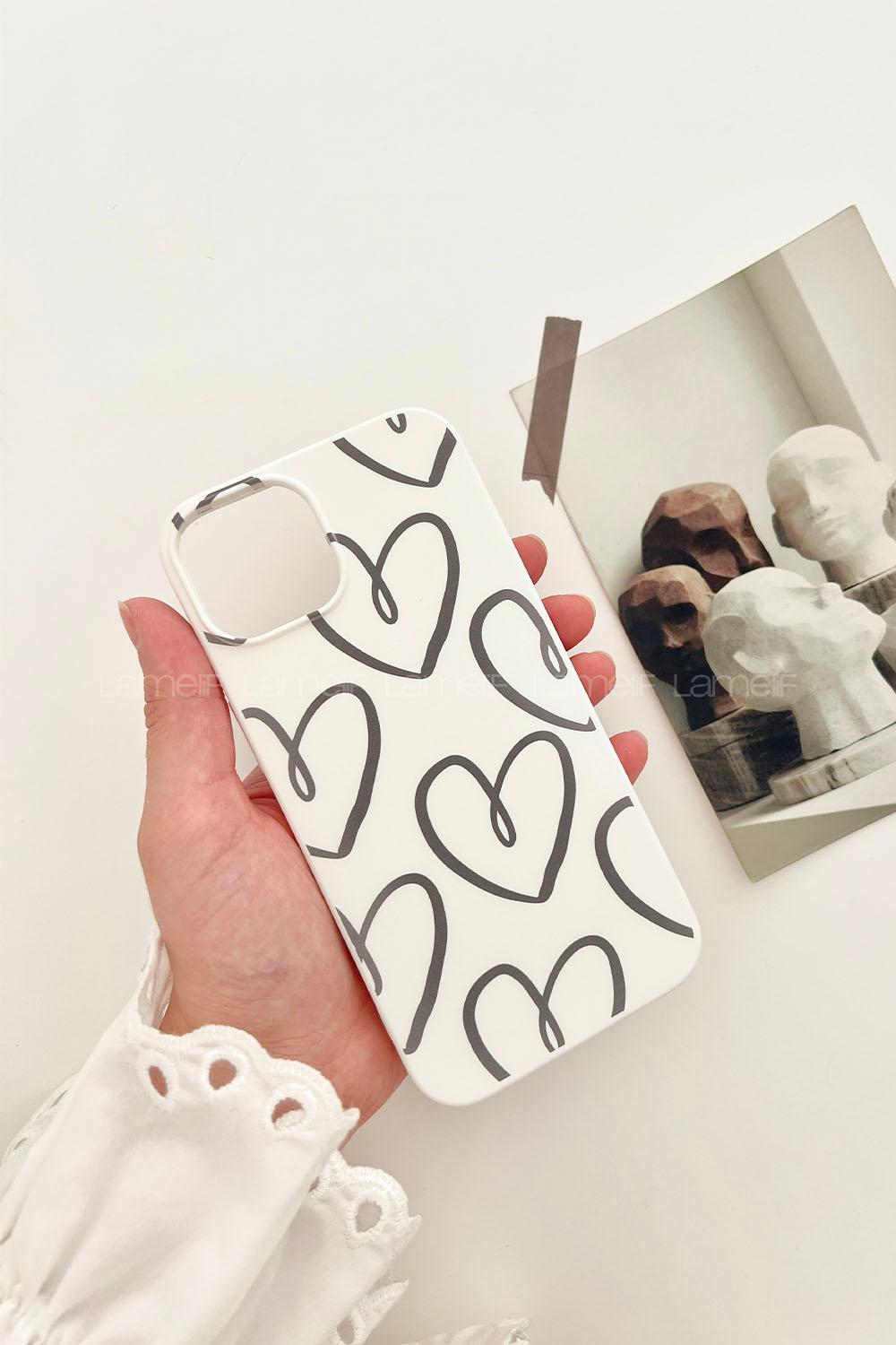 Lamelif  ıPhone 13-14 Kalp Baskılı Telefon Kılıfı