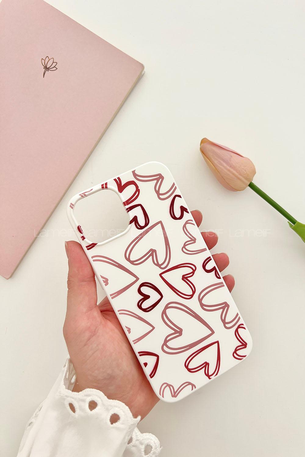 Lamelif  ıPhone 13-14 Kalpli Baskılı Telefon Kılıfı