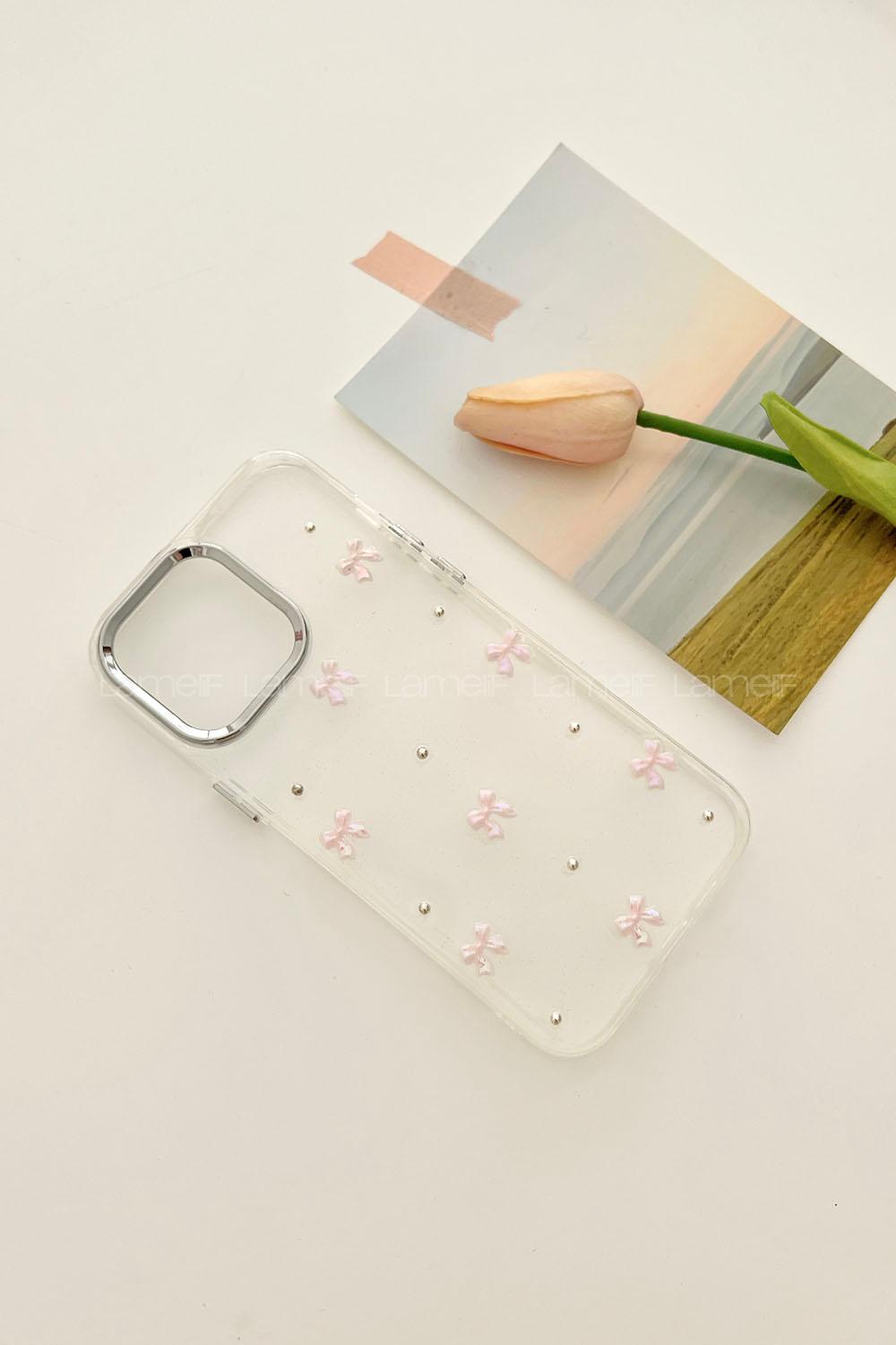 Lamelif ıPhone 16 Şeffaf Pembe Kurdale Kabartmalı Telefon Kılıfı