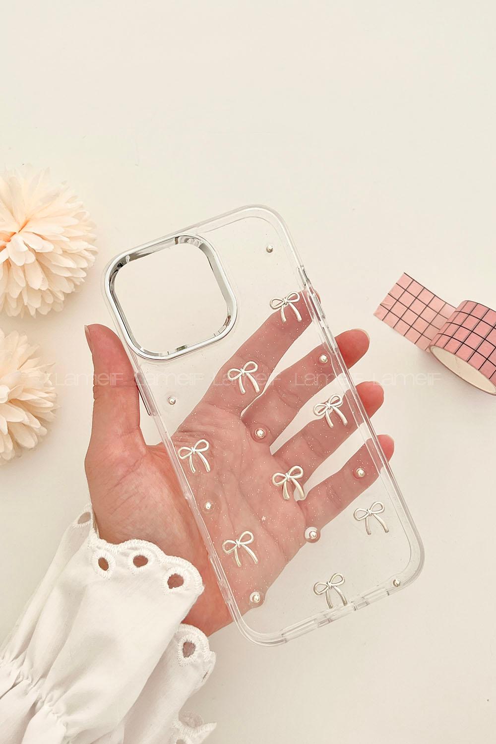 Lamelif ıPhone 16 Pro Max Şeffaf Fiyonk Kabartmalı Telefon Kılıfı