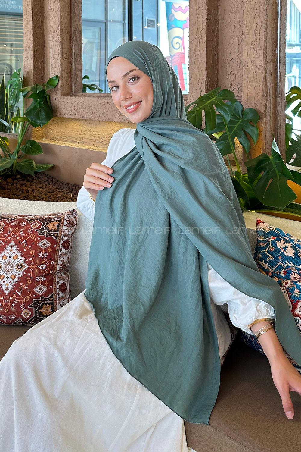 Lamelif Comfort Pamuk Şal Koyu Çağla Yeşili