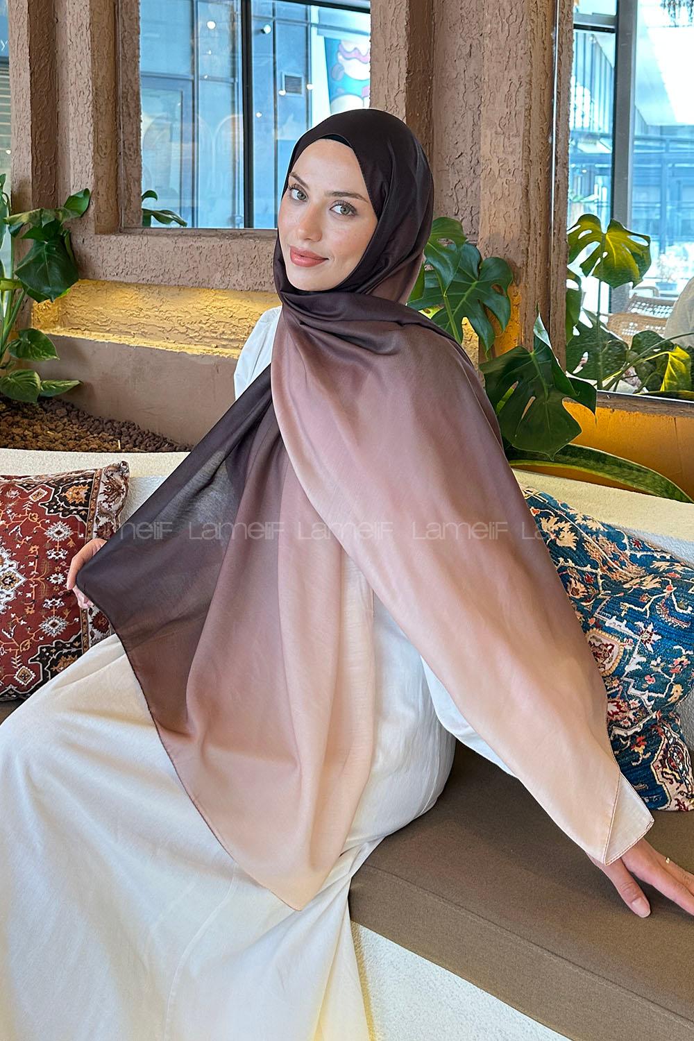 Lamelif Degrade Desen Soft Şal Acı Kahve Bej