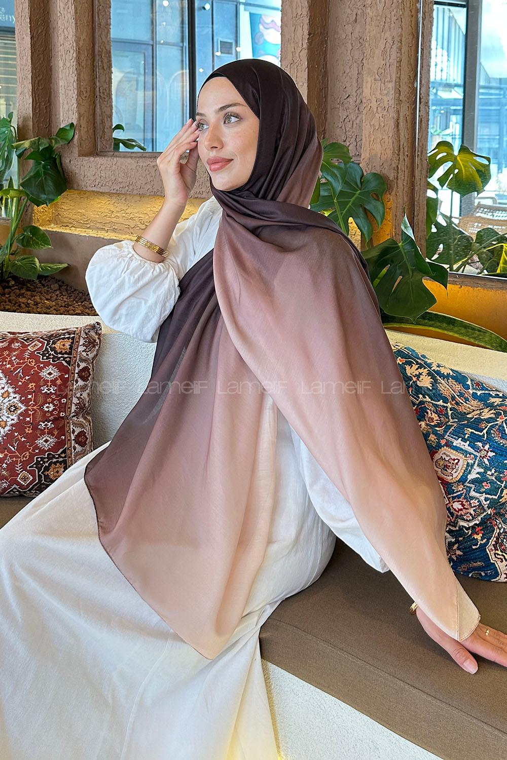 Lamelif Degrade Desen Soft Şal Acı Kahve Bej