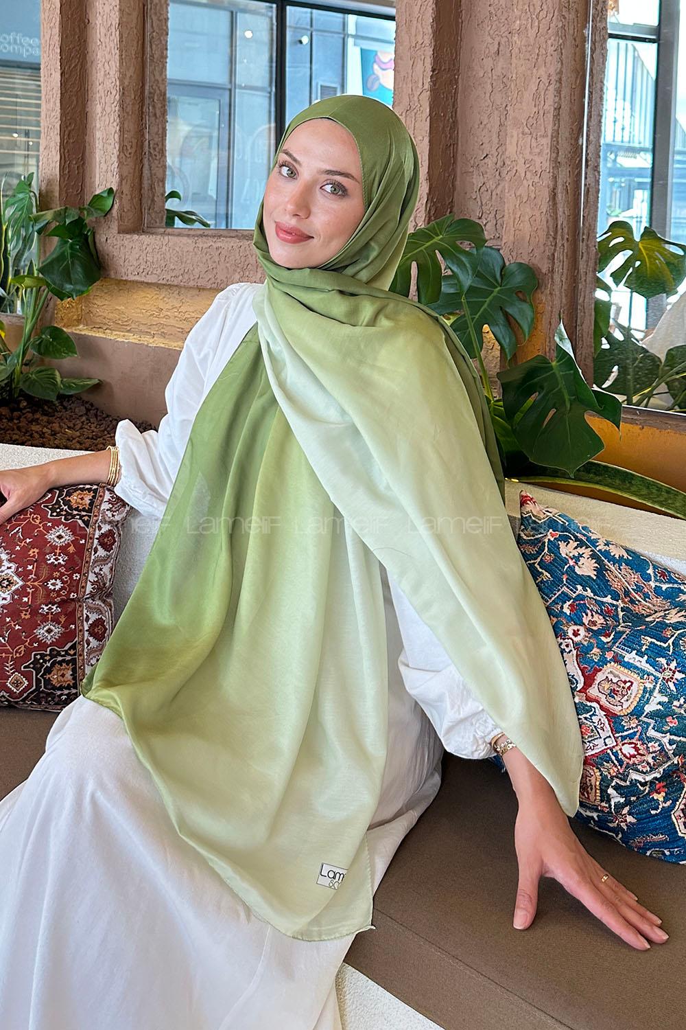 Lamelif Degrade Desen Soft Şal Fıstık Yeşili