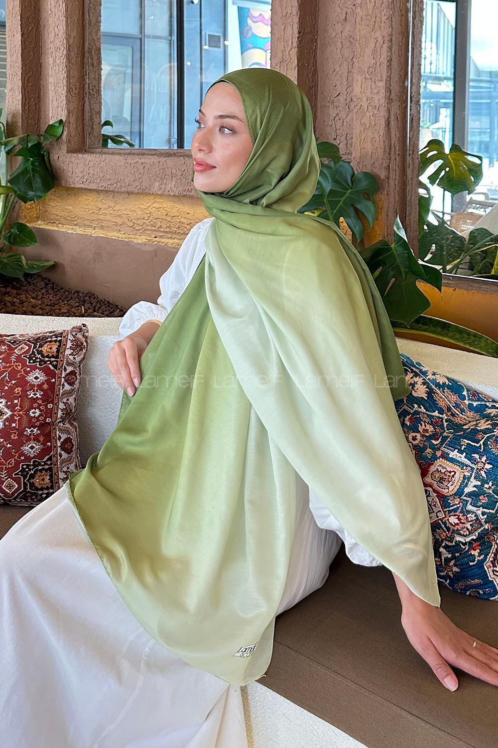 Lamelif Degrade Desen Soft Şal Fıstık Yeşili