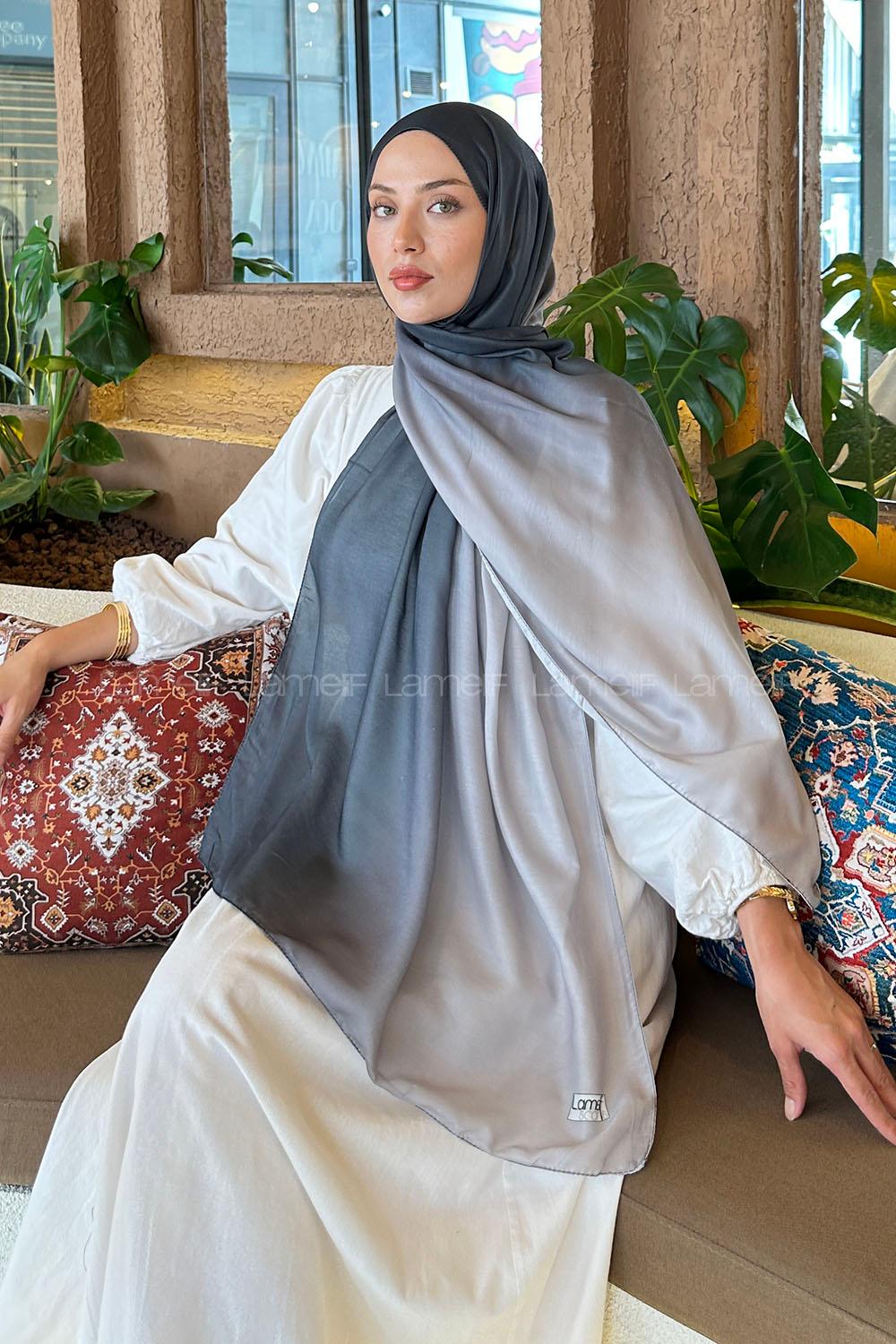 Lamelif Degrade Desen Soft Şal Füme Gümüş Gri