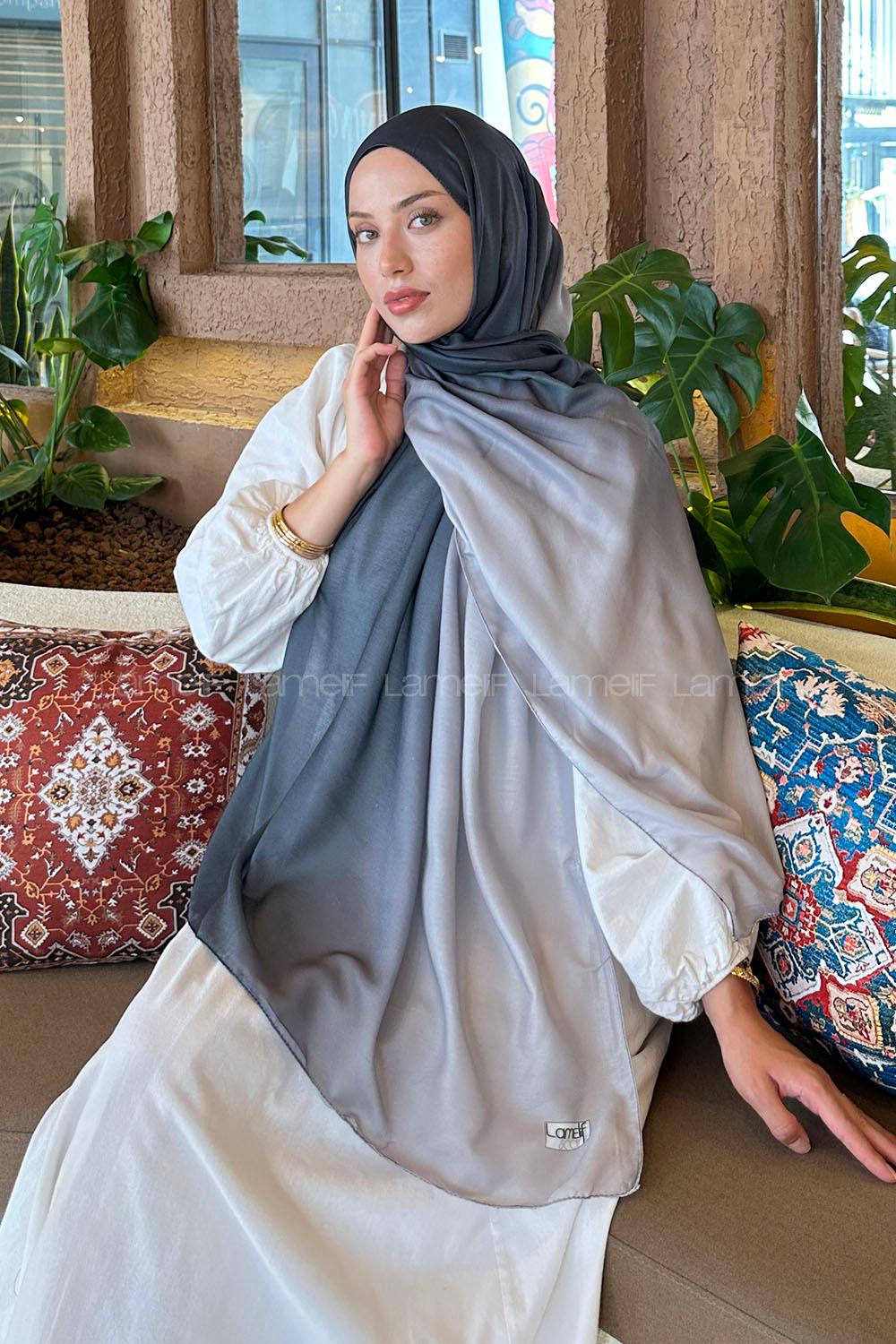 Lamelif Degrade Desen Soft Şal Füme Gümüş Gri