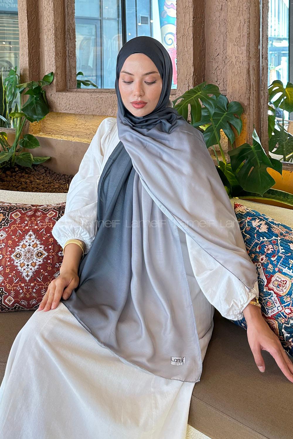 Lamelif Degrade Desen Soft Şal Füme Gümüş Gri