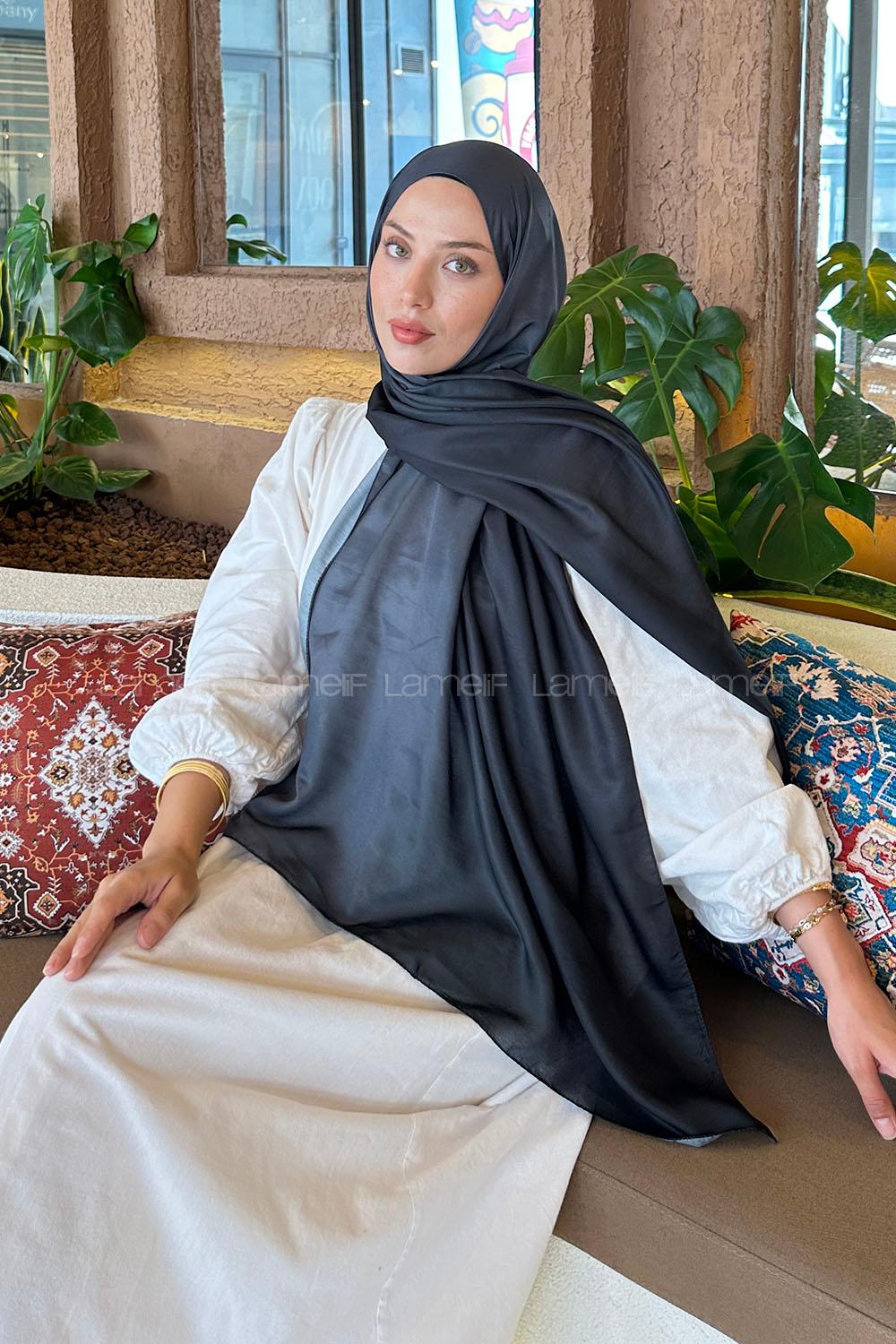 Lamelif Degrade Desen Soft Şal Siyah Antrasit