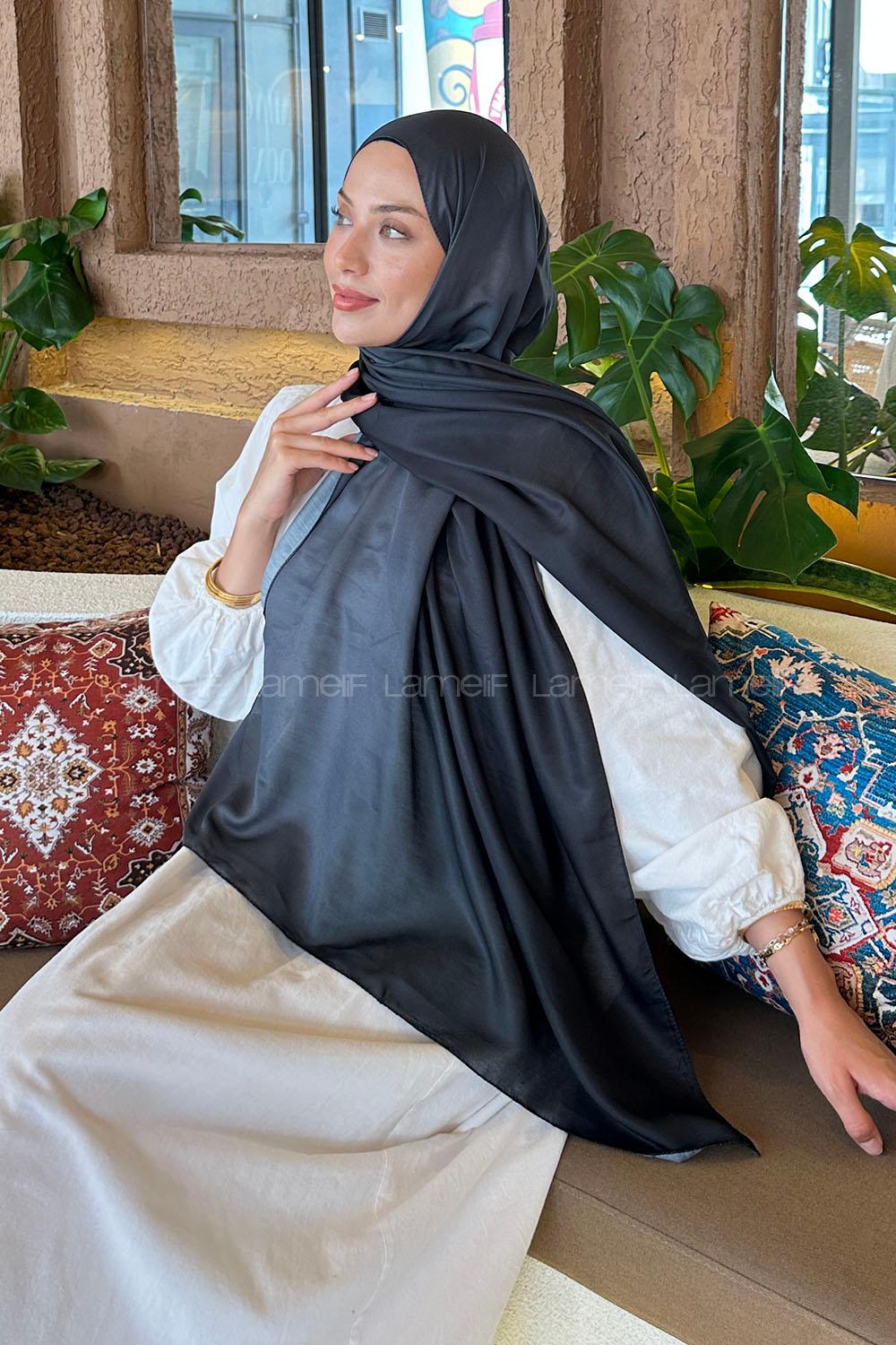 Lamelif Degrade Desen Soft Şal Siyah Antrasit