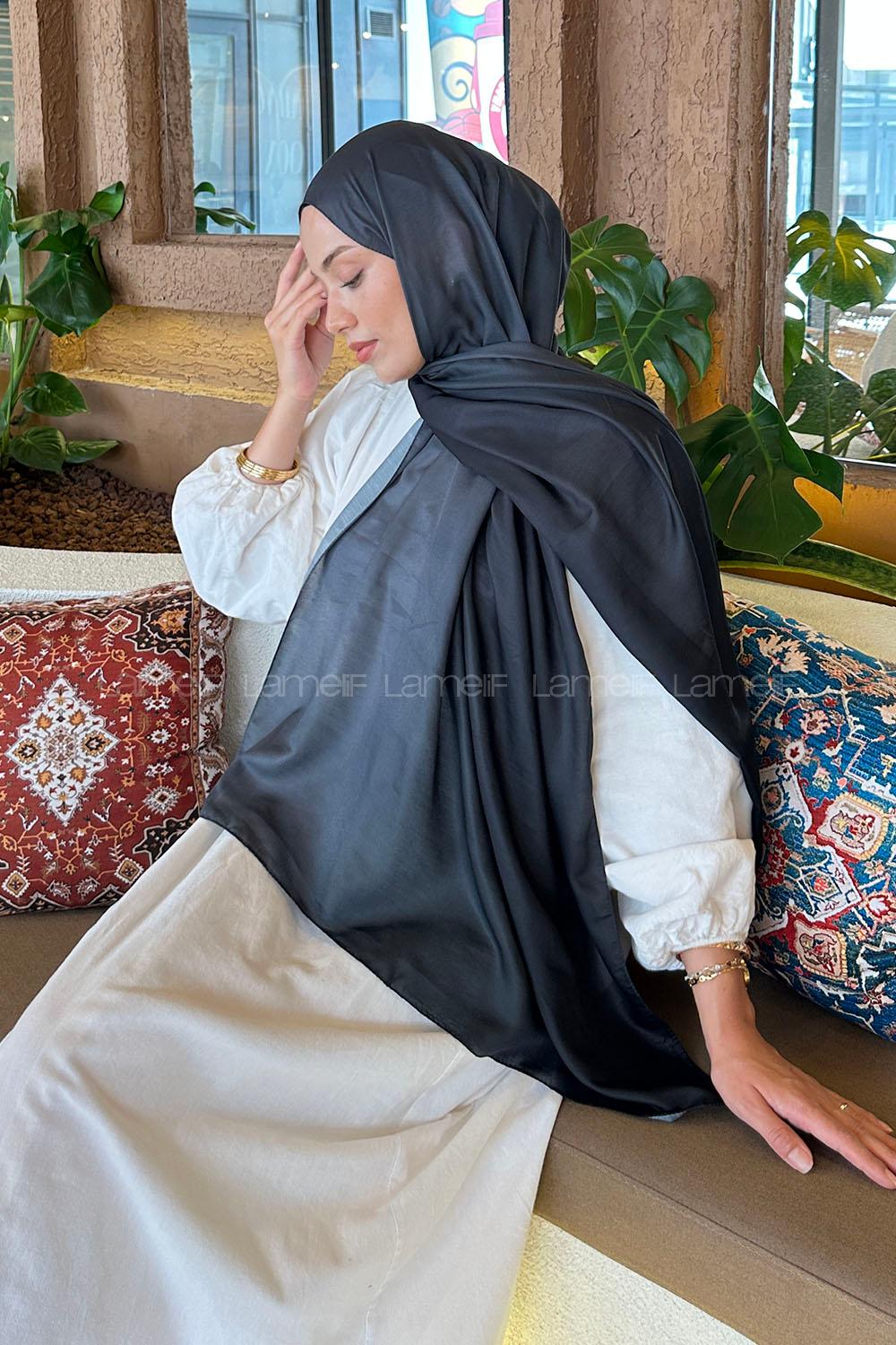 Lamelif Degrade Desen Soft Şal Siyah Antrasit