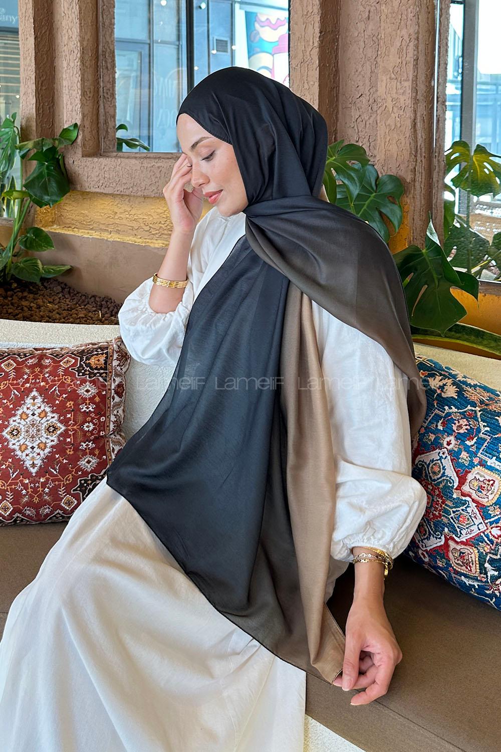 Lamelif Degrade Desen Soft Şal Siyah Hardal