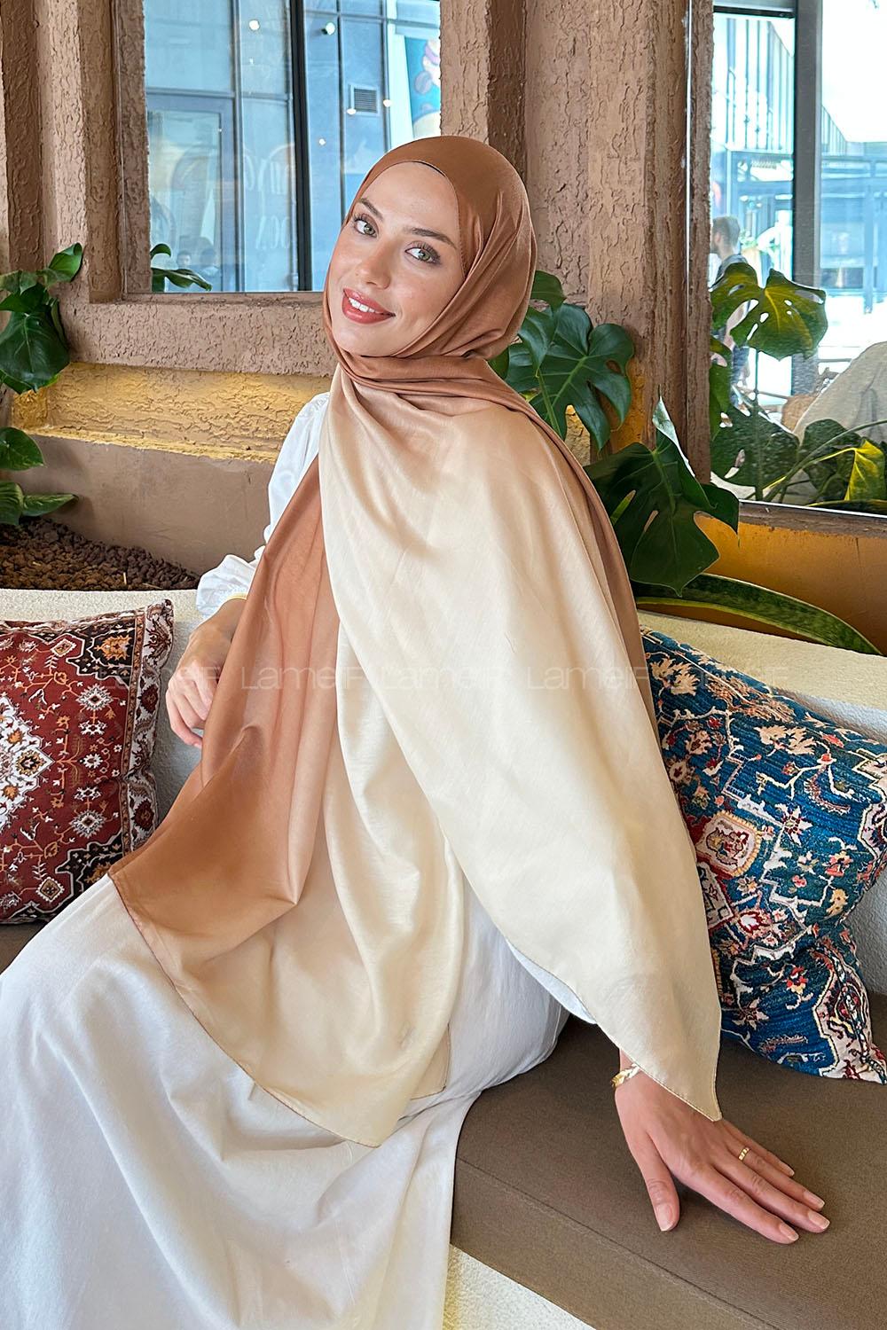 Lamelif Degrade Desen Soft Şal Sütlü Kahve Bej