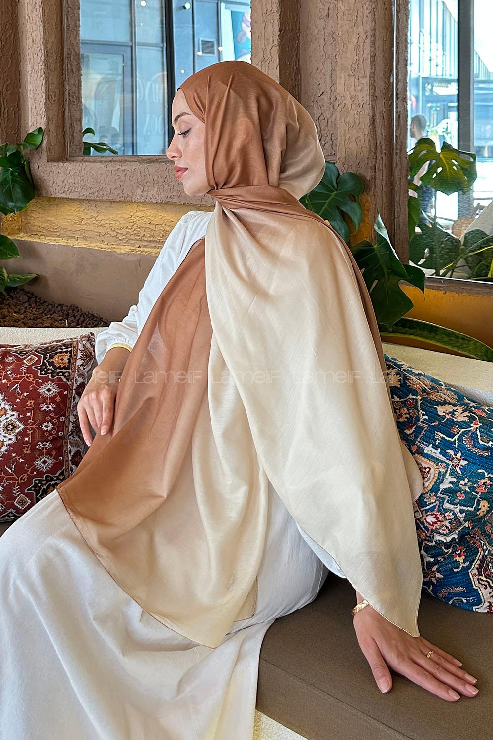 Lamelif Degrade Desen Soft Şal Sütlü Kahve Bej