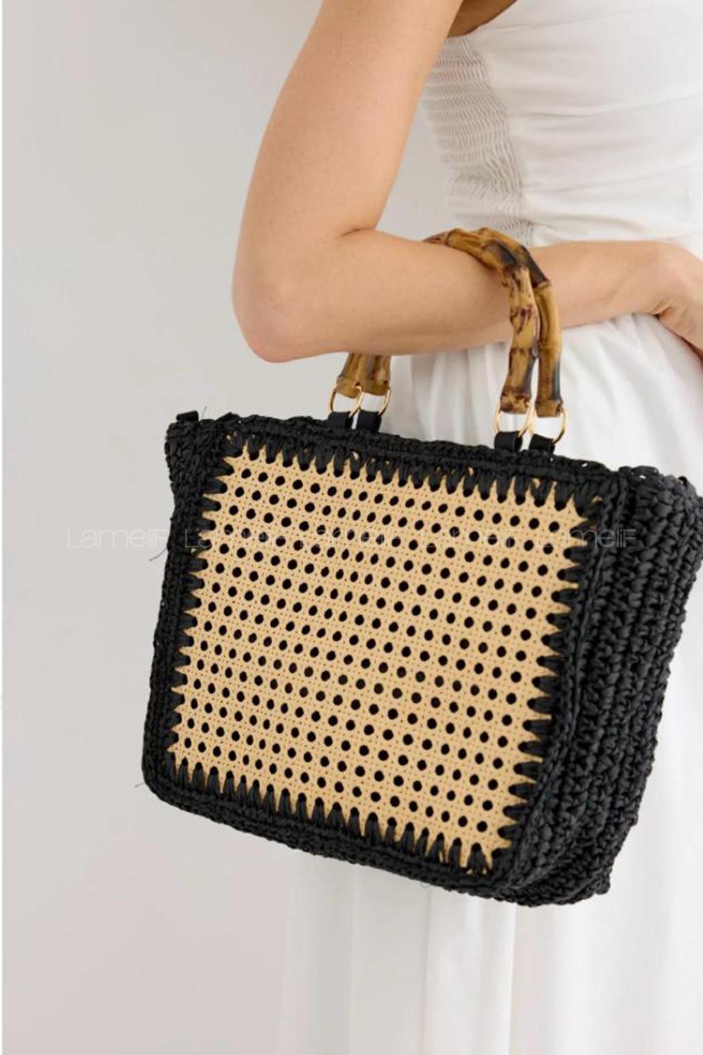 Lamelif Hazeranlı Hasır Çanta Siyah