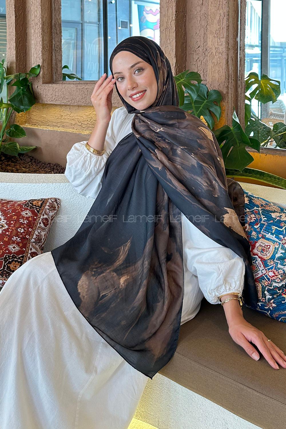 Lamelif Sulu Boya Desen Soft Şal Camel