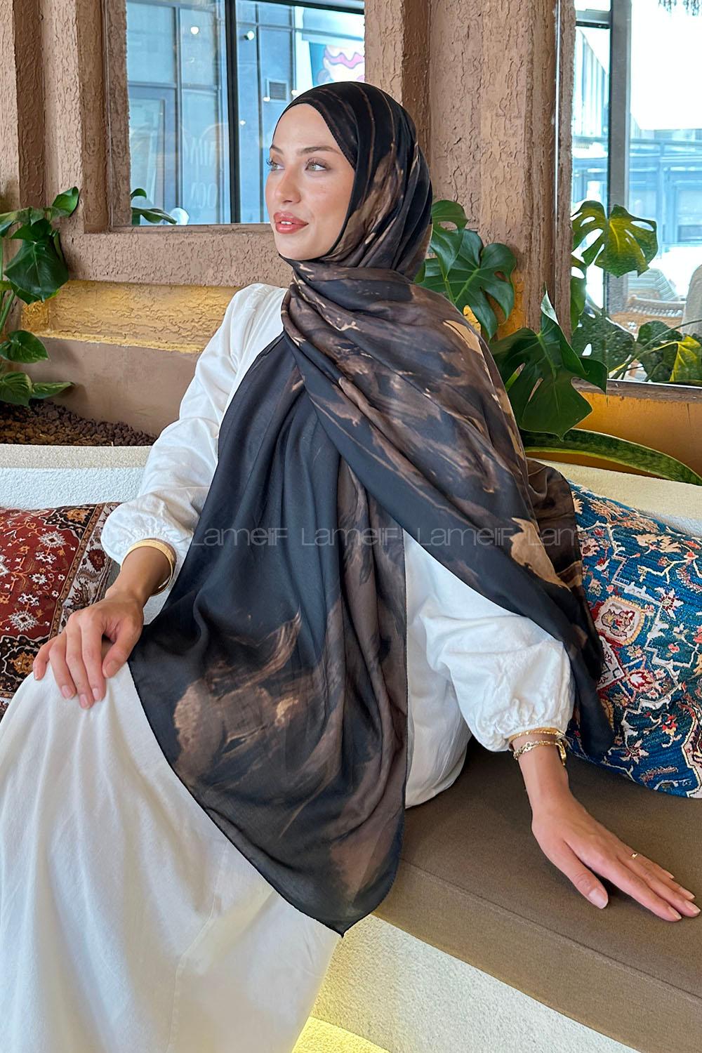 Lamelif Sulu Boya Desen Soft Şal Camel