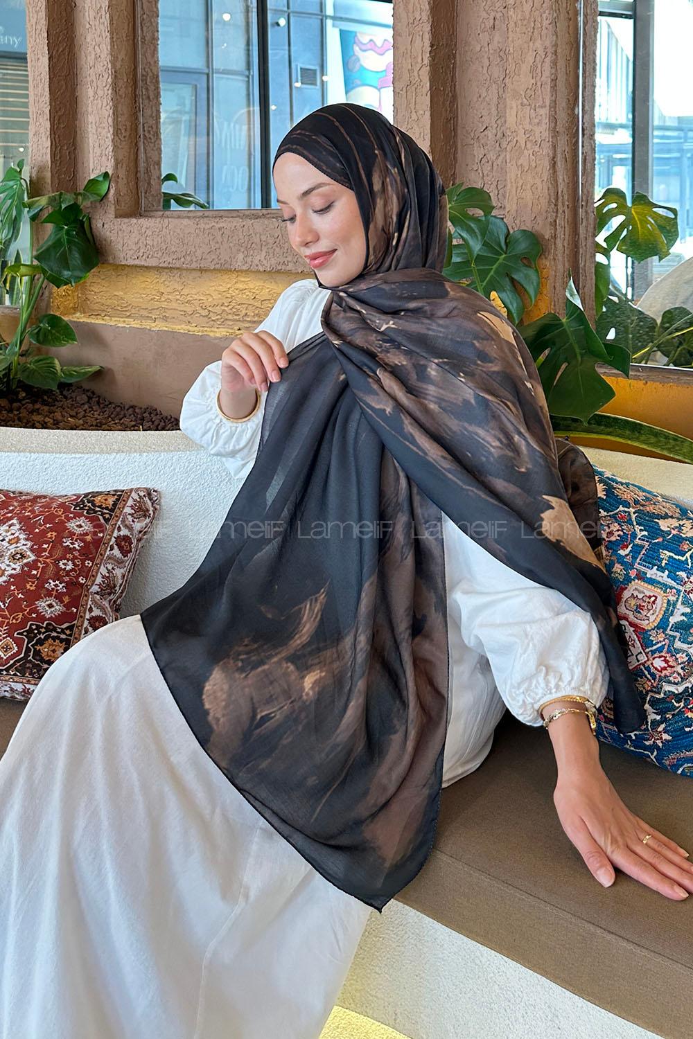 Lamelif Sulu Boya Desen Soft Şal Camel