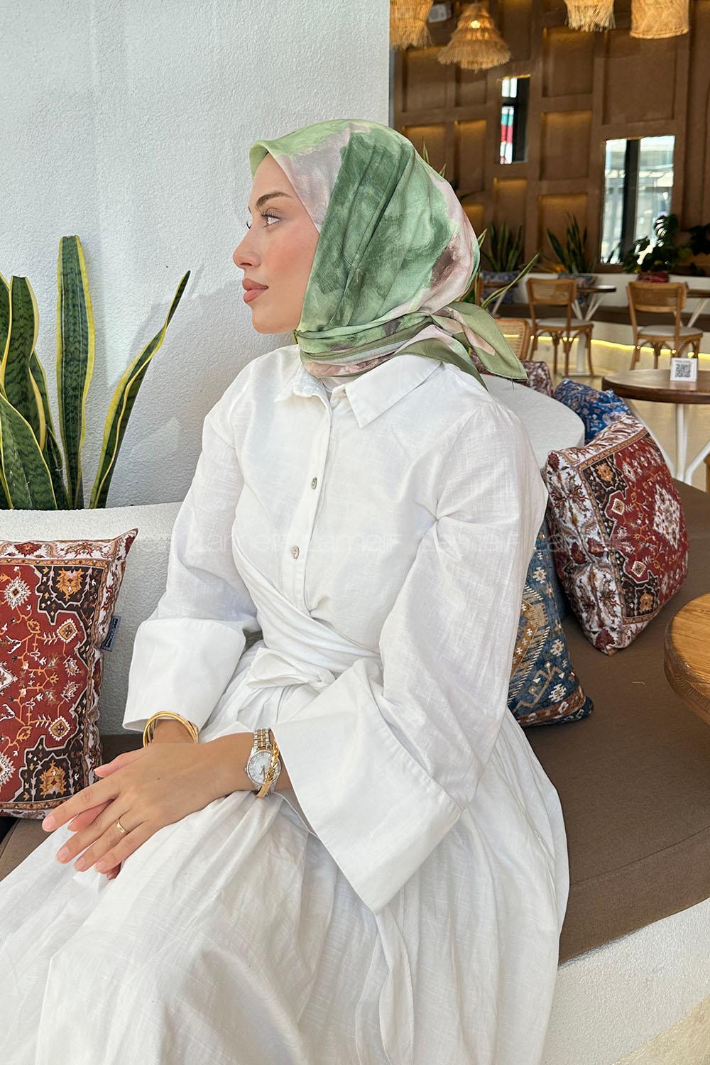 Lamelif Batik Çiçek Desen Soft Eşarp Adaçayı