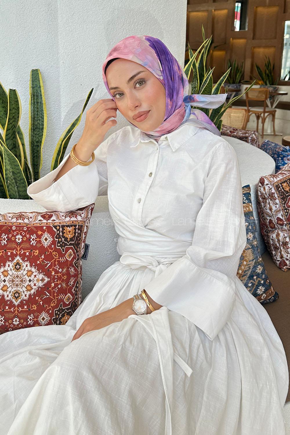 Lamelif Batik Çiçek Desen Soft Eşarp Gri Lİla