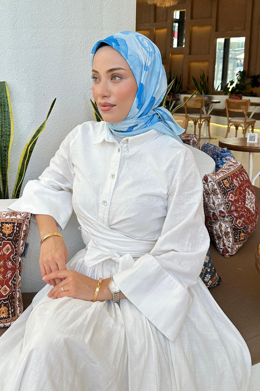 Lamelif Gül Desen Soft Eşarp Bebe Mavisi