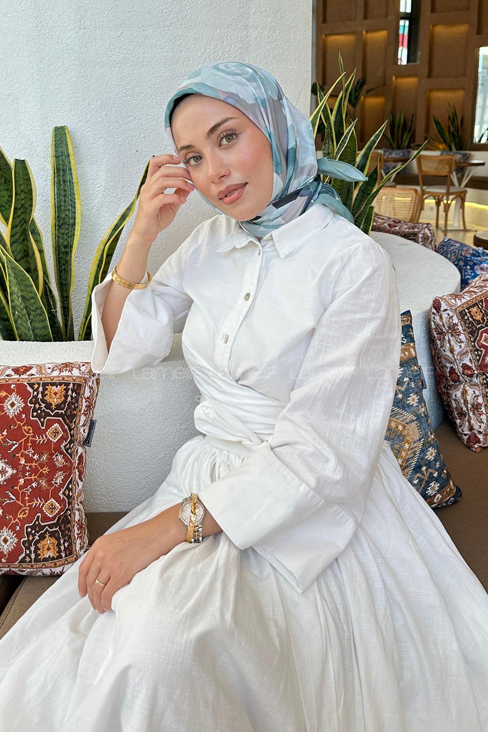 Lamelif Gül Desen Soft Eşarp Çağla Yeşili