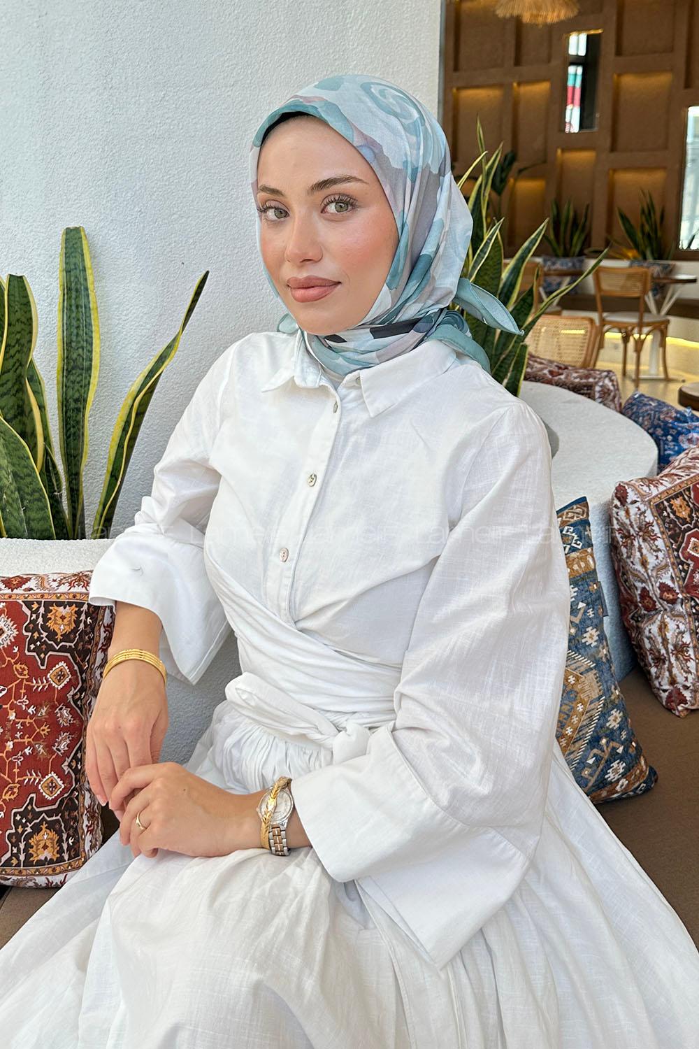 Lamelif Gül Desen Soft Eşarp Çağla Yeşili