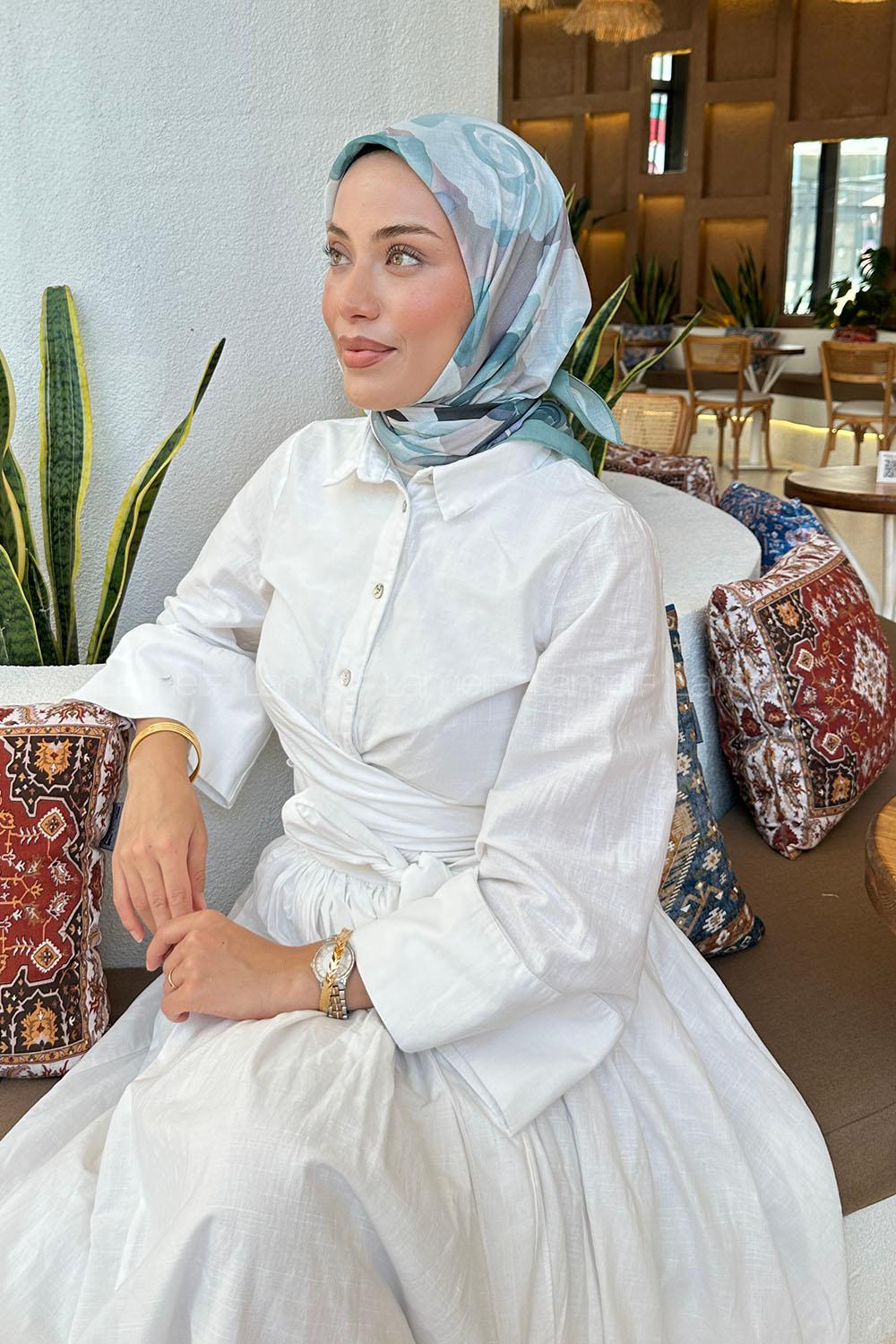 Lamelif Gül Desen Soft Eşarp Çağla Yeşili