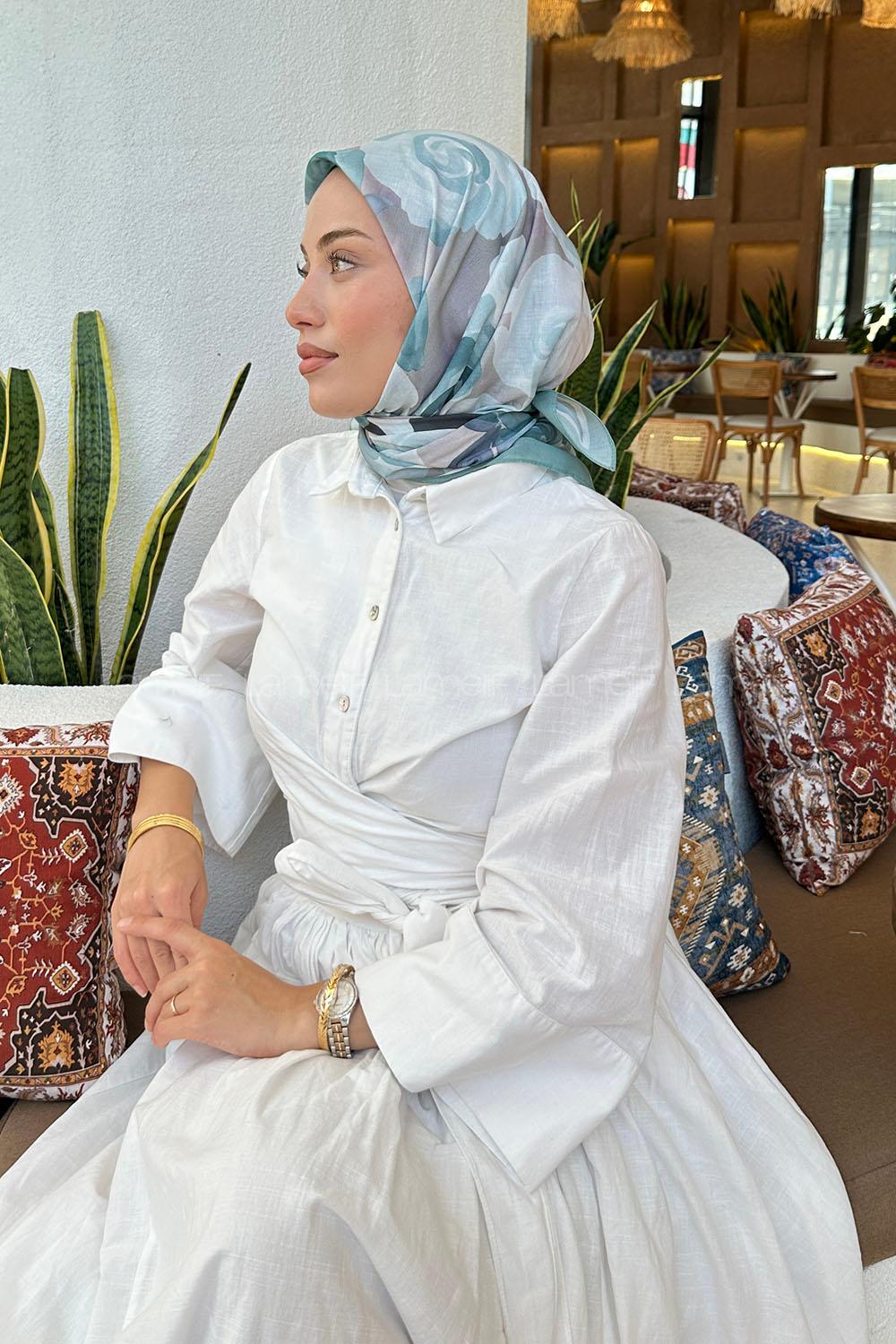 Lamelif Gül Desen Soft Eşarp Çağla Yeşili