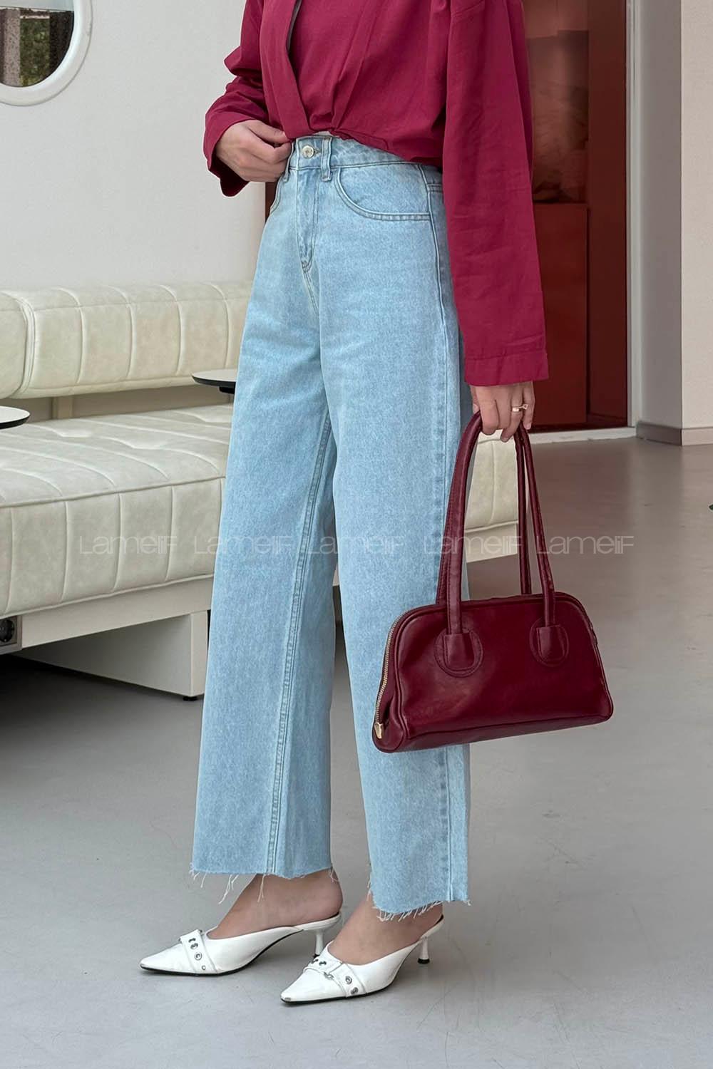 Lamelif Kesik Paça Midi Boy Pantolon Açık Mavi