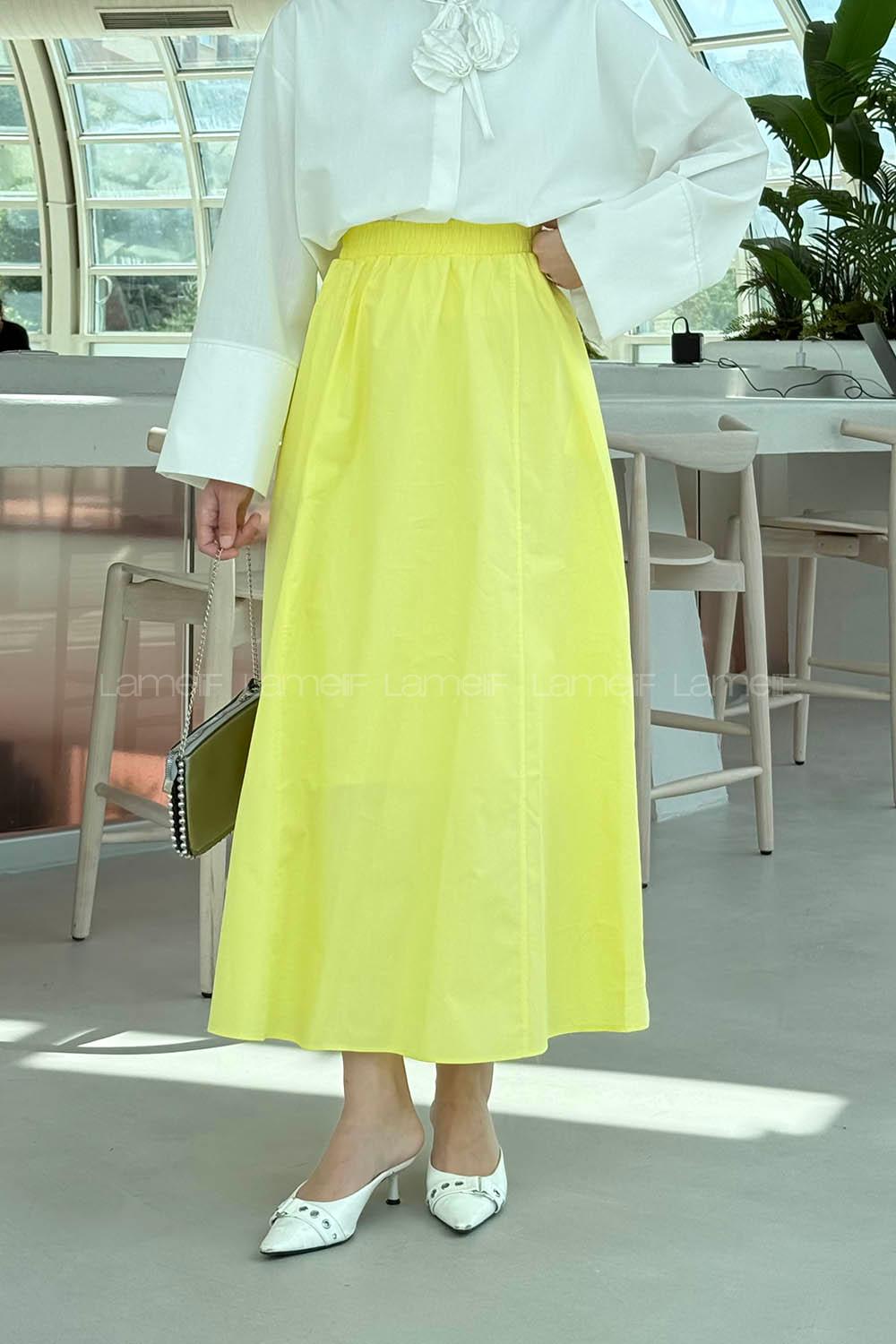 Lamelif Kloş Tesettür Etek Sarı