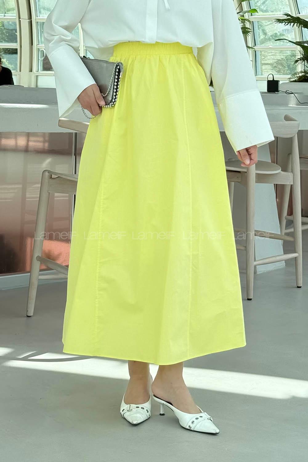 Lamelif Kloş Tesettür Etek Sarı