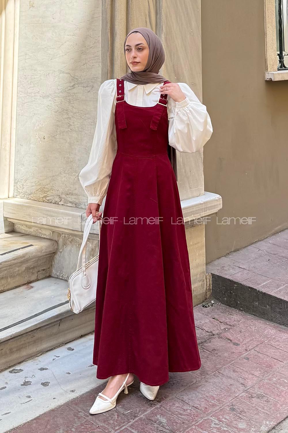 Lamelif Askılı Gabardin Tesettür Jile Bordo
