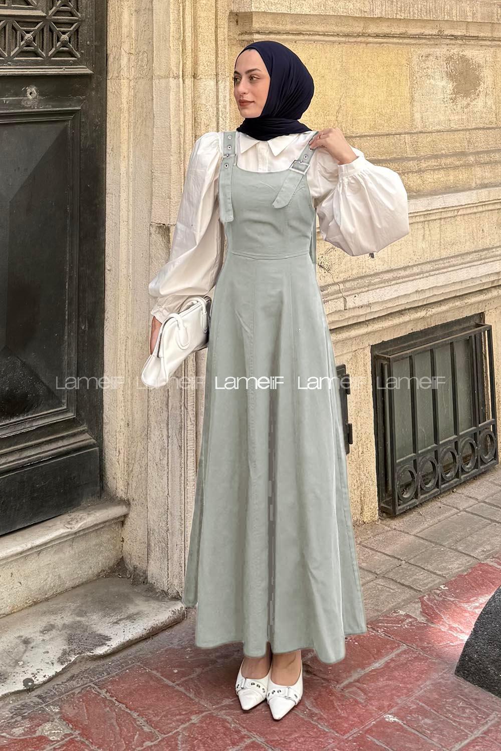 Lamelif Askılı Gabardin Tesettür Jile Çağla Yeşili