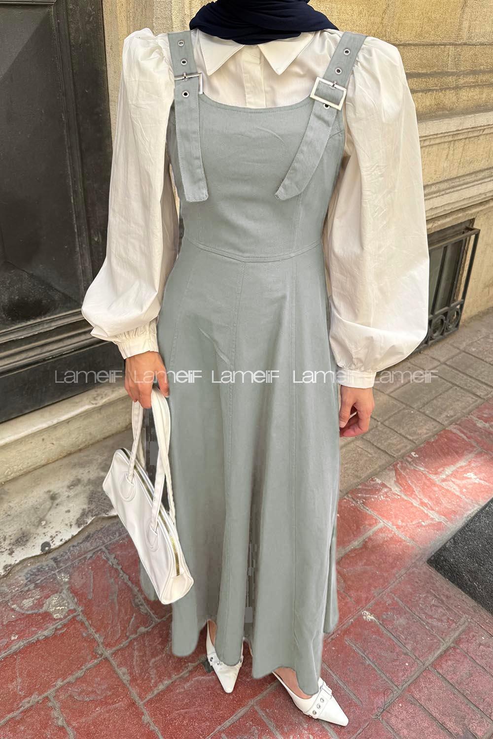 Lamelif Askılı Gabardin Tesettür Jile Çağla Yeşili
