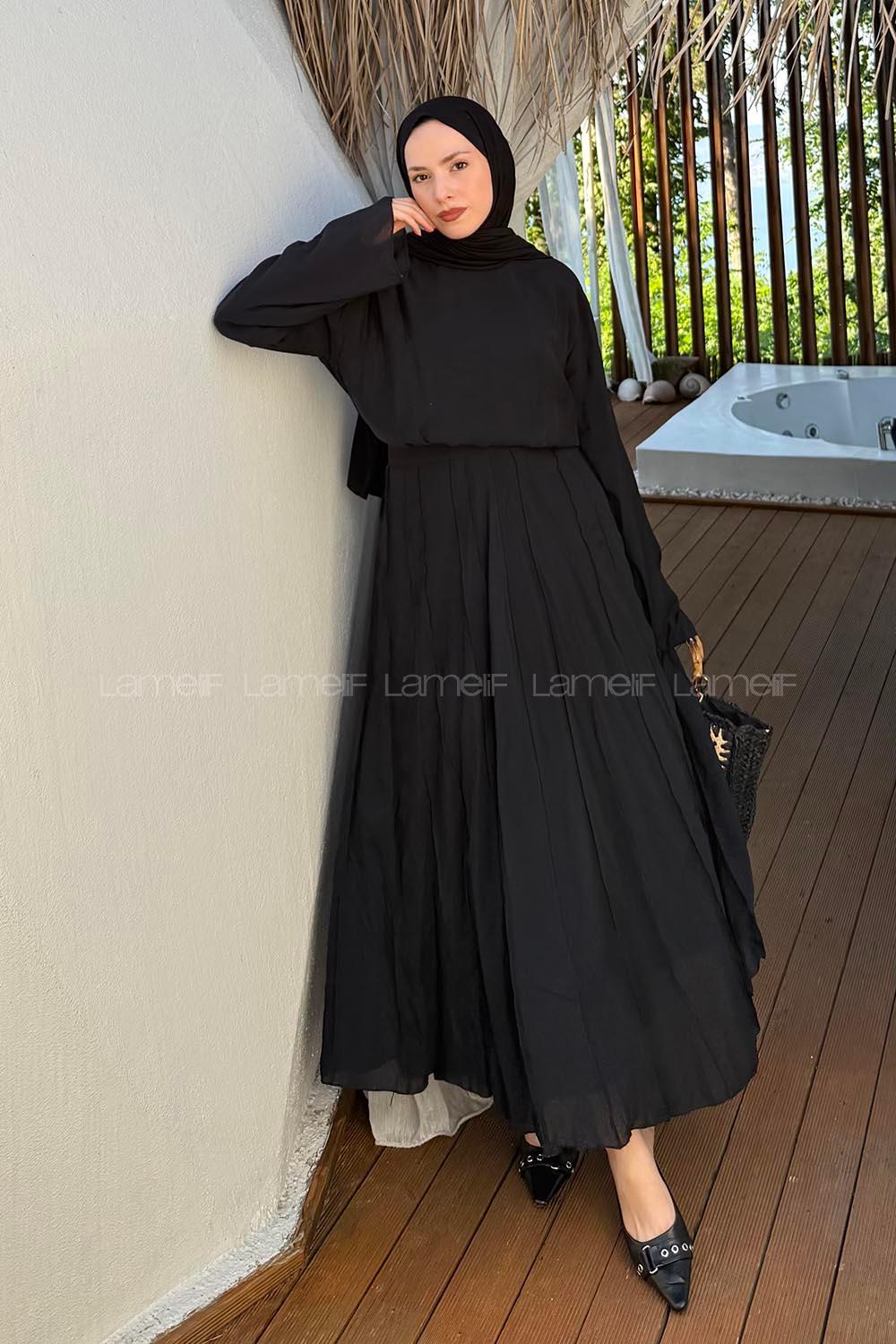 Lamelif Etek-Bluz İkili Tesettür Takım Siyah