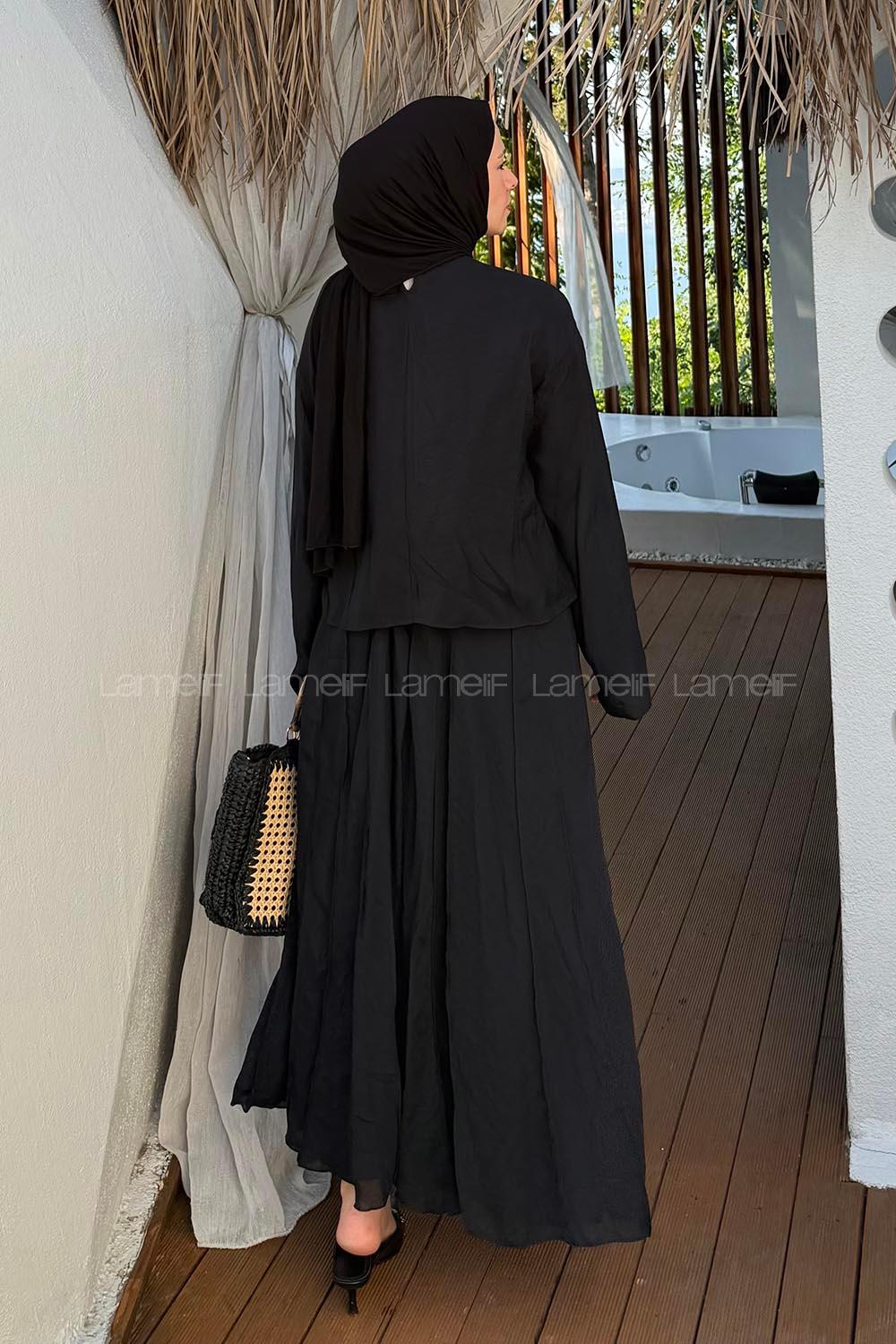Lamelif Etek-Bluz İkili Tesettür Takım Siyah