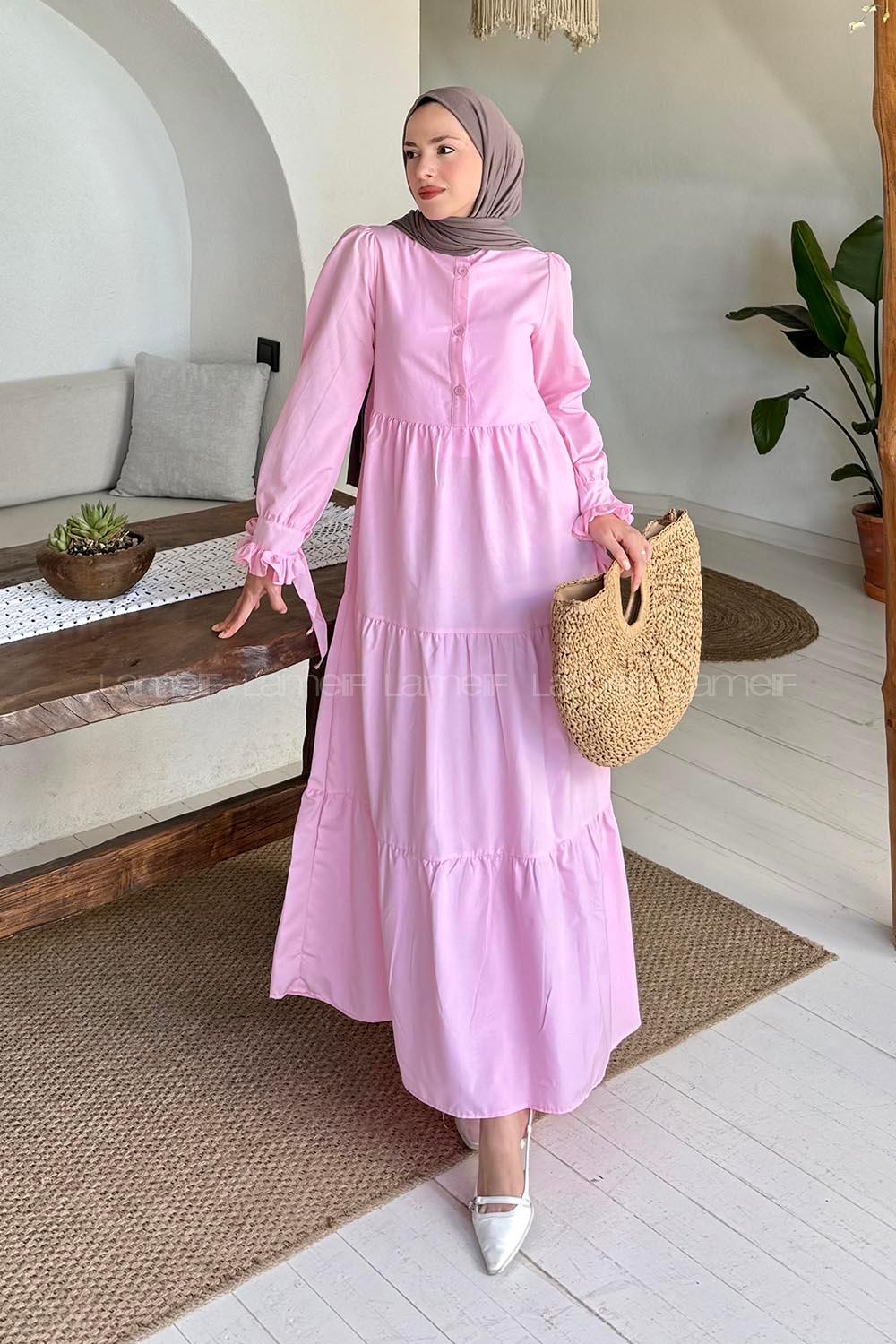 Pink Neckband Cotton Dresess