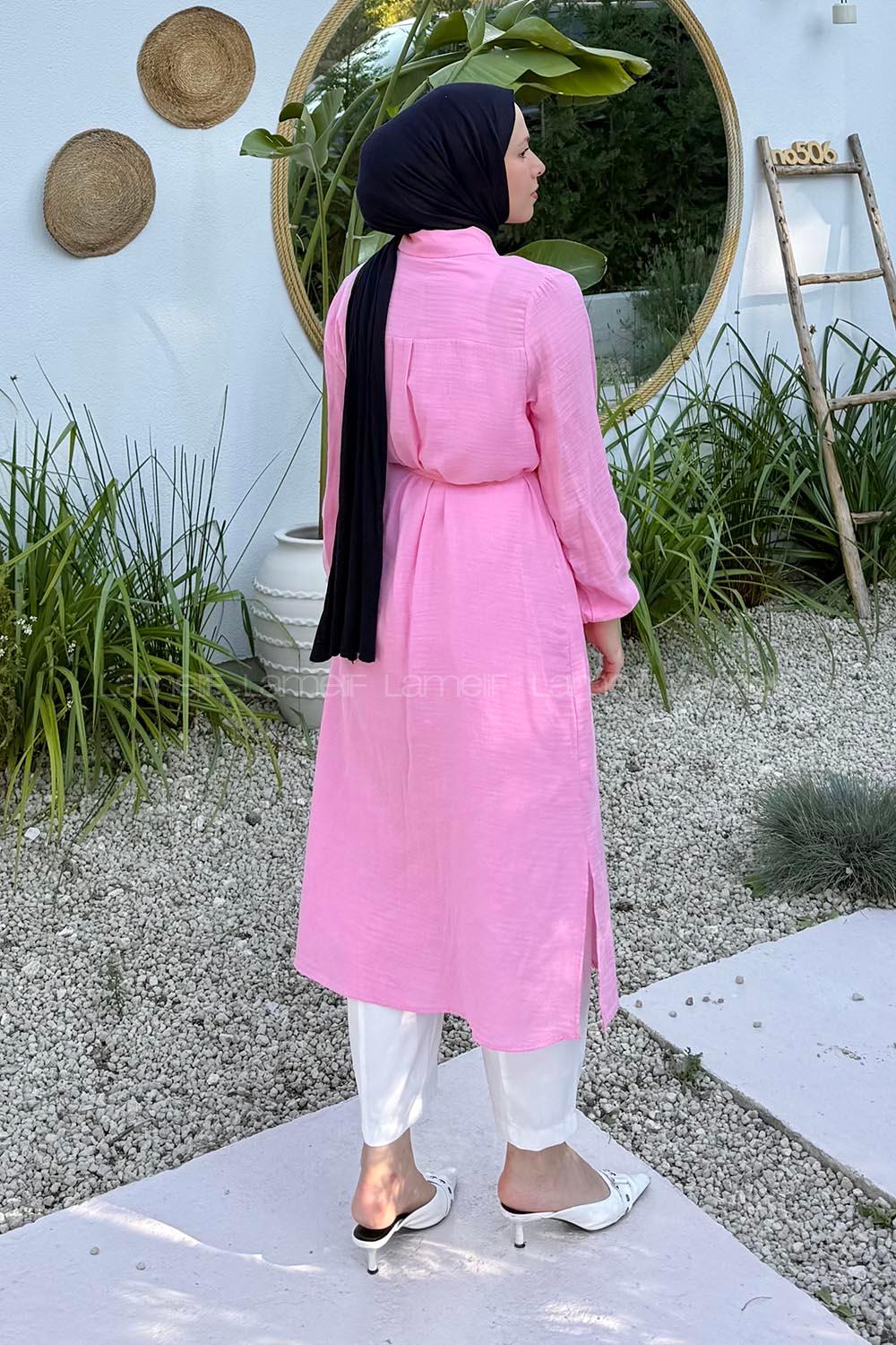 Pink Shirt Collar Cotton Lycra Tunic