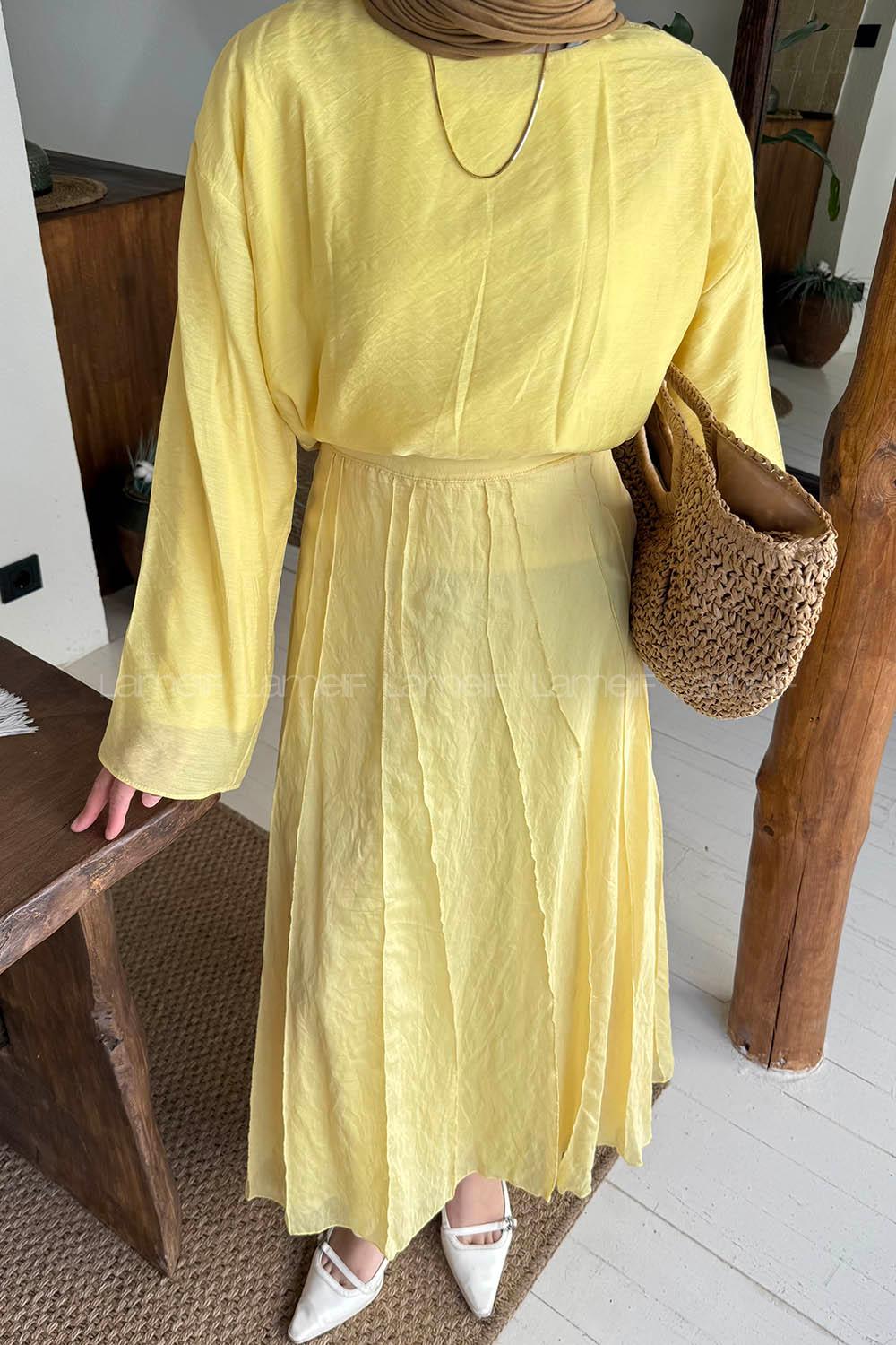 Lamelif Etek-Bluz İkili Tesettür Takım Sarı