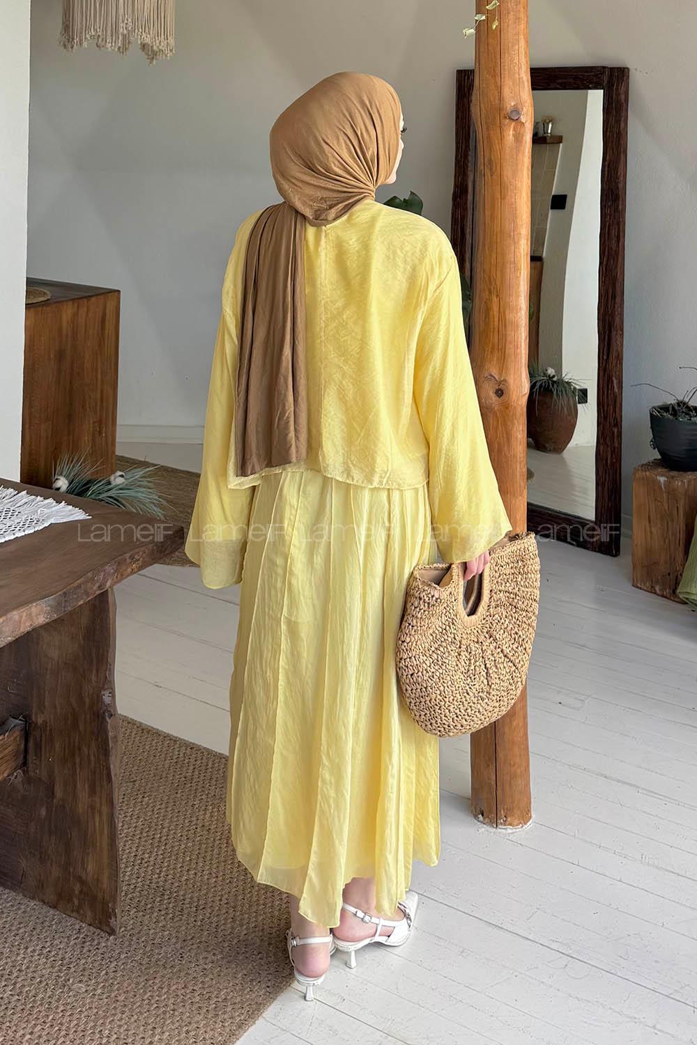 Lamelif Etek-Bluz İkili Tesettür Takım Sarı