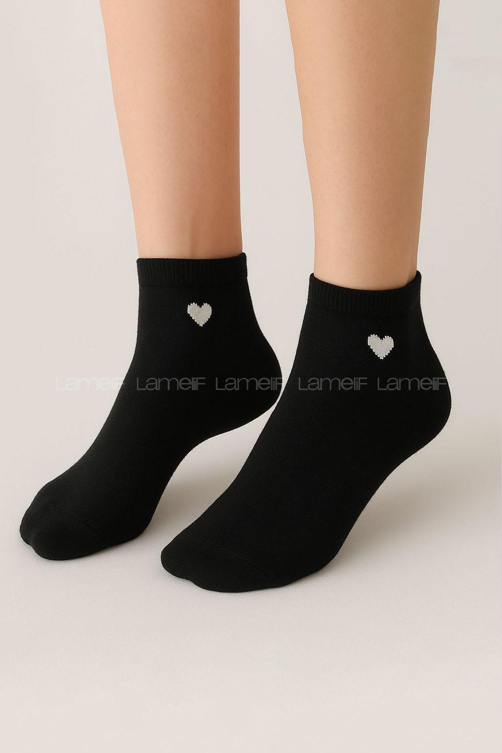 Lamelif Yarım Konç Kalpli Çorap